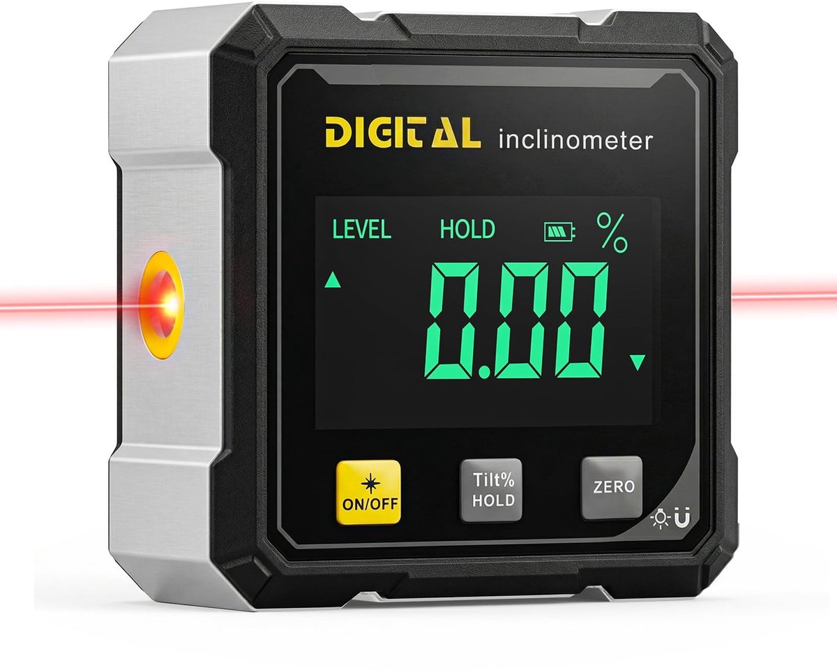Dailygoods - Digitale Hoekmeter met Laser - Magnetische Hellingsmeter voor Bouw en Industrie