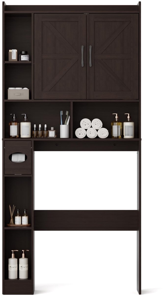 Dailygoods - Wasmachinekast met 2 Deuren - Verstelbare Planken voor Badkamer en Bijkeuken
