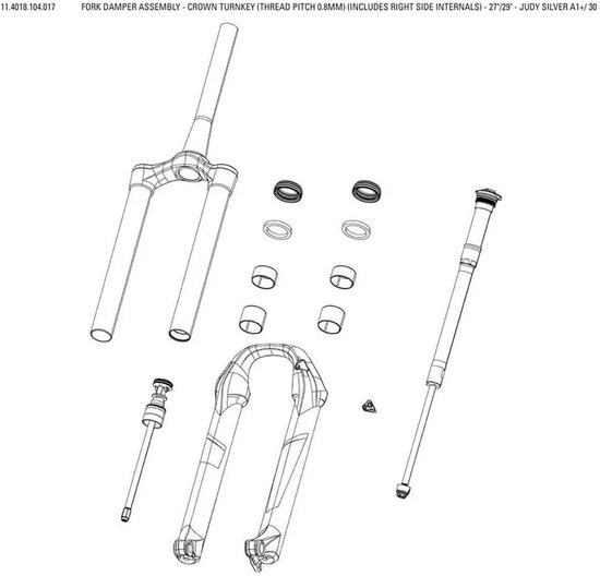 Rockshox Fork Damper Assembly Judys/30 Silver Turnkey Crown Patroon Zwart 27.5-29´´ — afbeelding 2