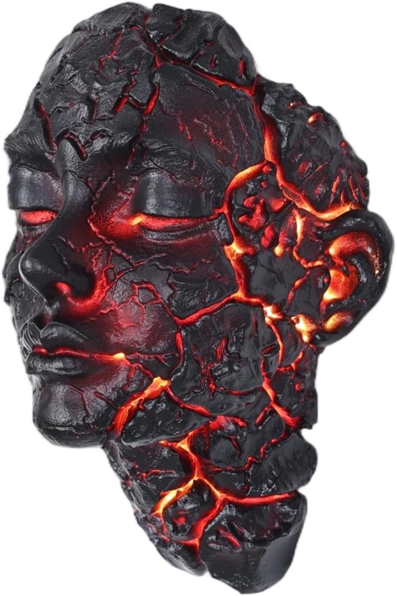 Halloween wandlamp, LED wandlamp met gebarsten gezicht, decoratie met lavagloed van hars | Spookachtige lamp met harsgezicht en rood lavagloed LED-effect voor Halloweenfeestjes, spookhuizen, slaapkamers, woonkamers en wanddecoratie.