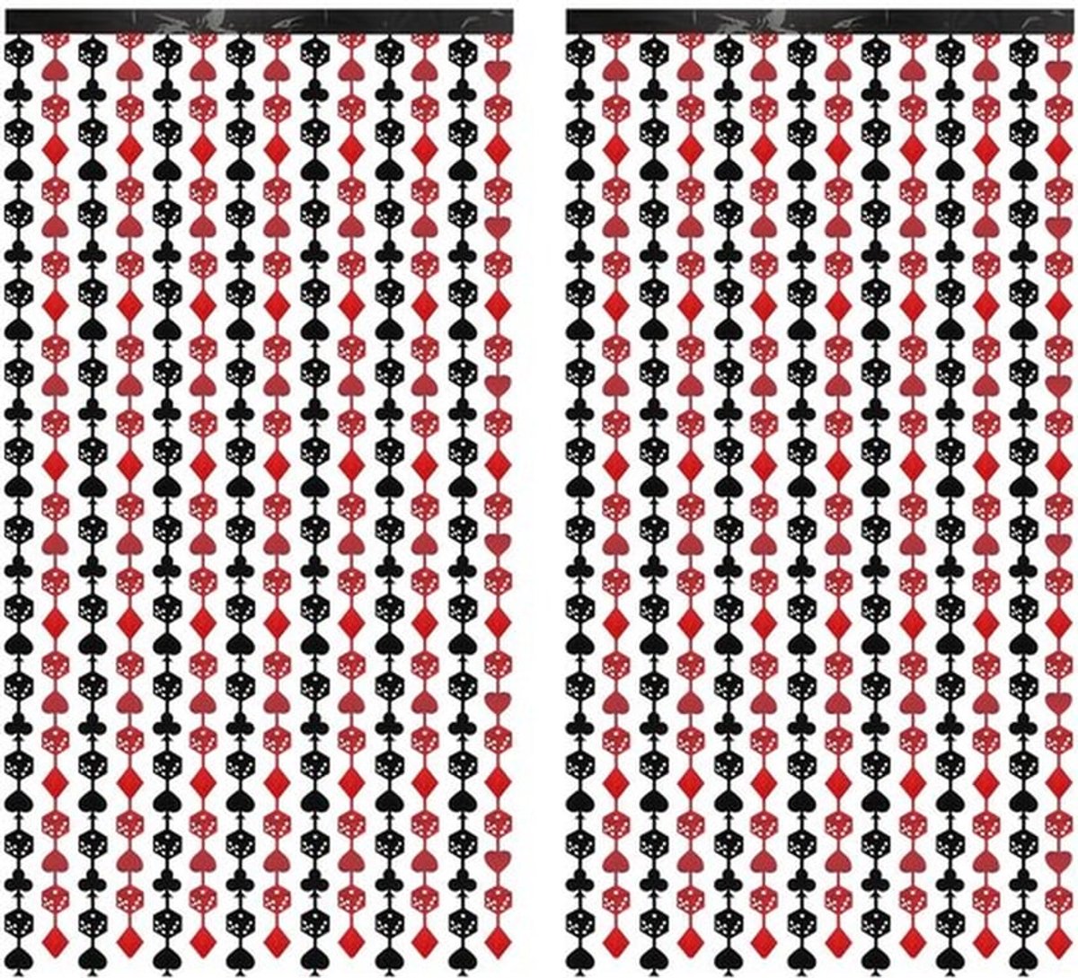 2 stuks casinogordijnen, 200x100cm rood en zwart Las Vegas verjaardagsachtergrondgordijnen en decoratiebenodigdheden voor een casinofeest