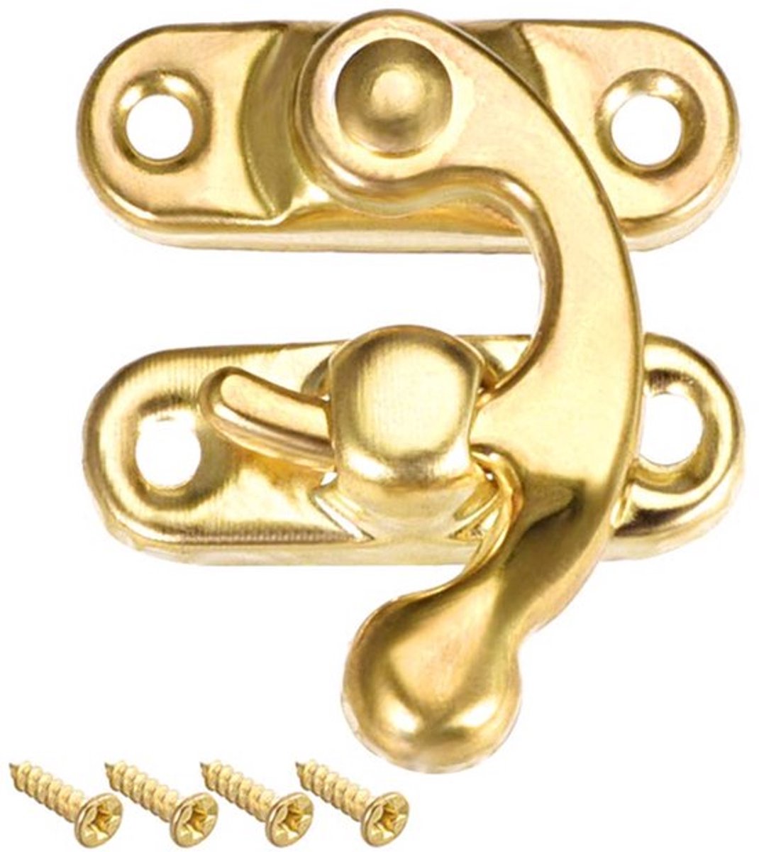 Antiek Vintage Locking Latch - Rechter Haak - 42mm x 37mm - Goud/Zilver - 10 Stuks Inclusief Schroeven