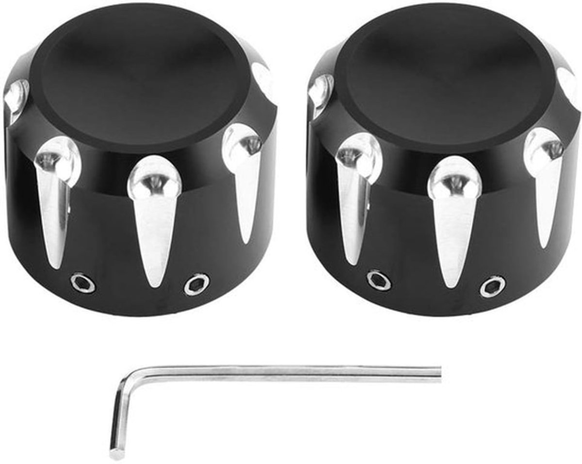 2 stuks Motorfiets Vooras Moerkappen, Motorfiets Zwarte CNC Aluminium Vooras Skull Moer Bout Deksel Kappen voor 2007-2018 (Zwart) Wielconversies