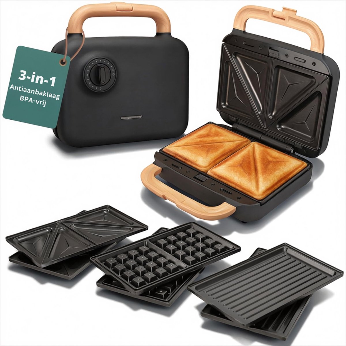 SNJY® Grill Apparaat - Bakplaat Electrisch - Tafelgrill - 3-in-1 - 750 W - Zwart