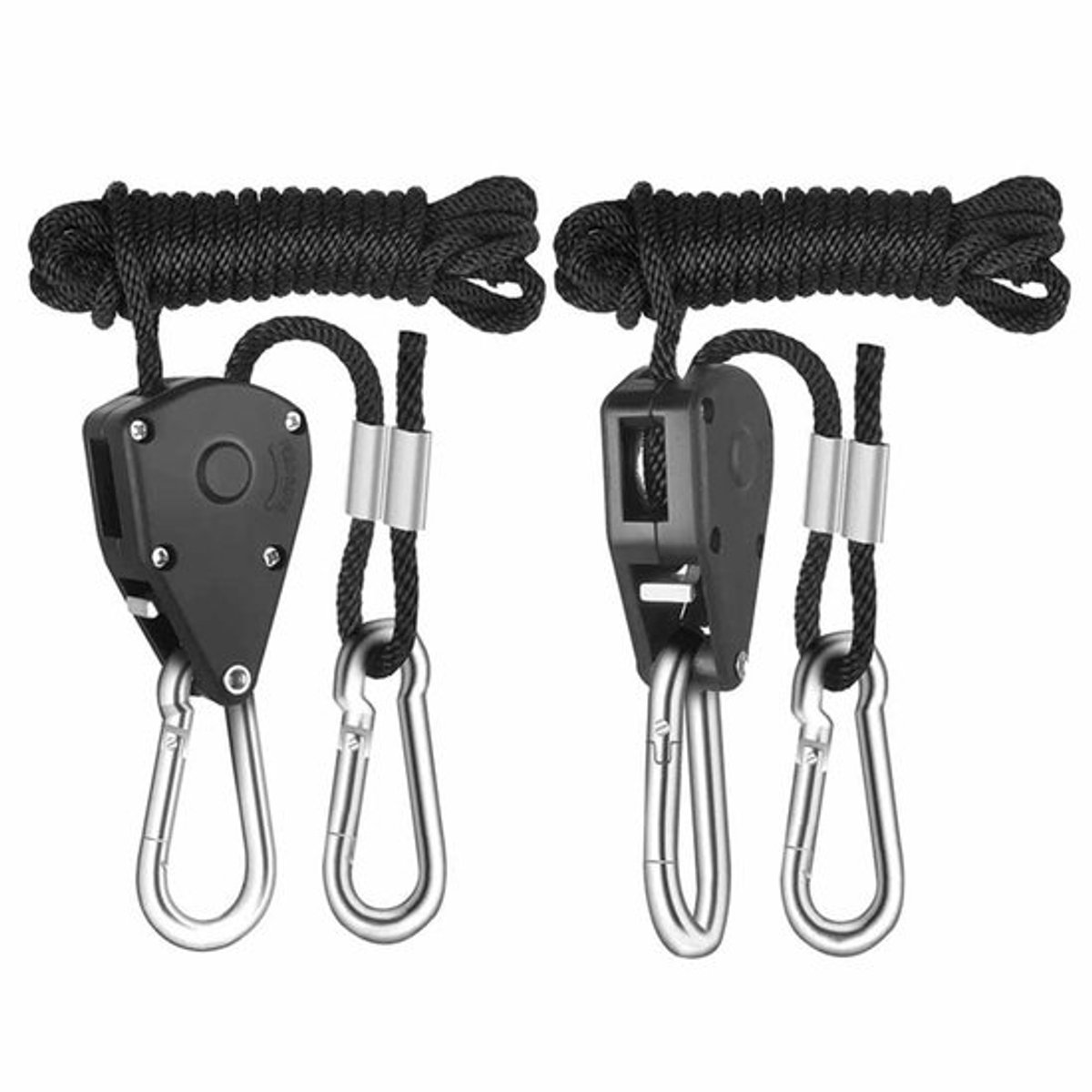 Set van 2 ratelhangers, verstelbare ratelhanglijn, 1/8 inch, robuuste katrolclip voor kweeklamphangers en tenthangers, draagvermogen 68 kg