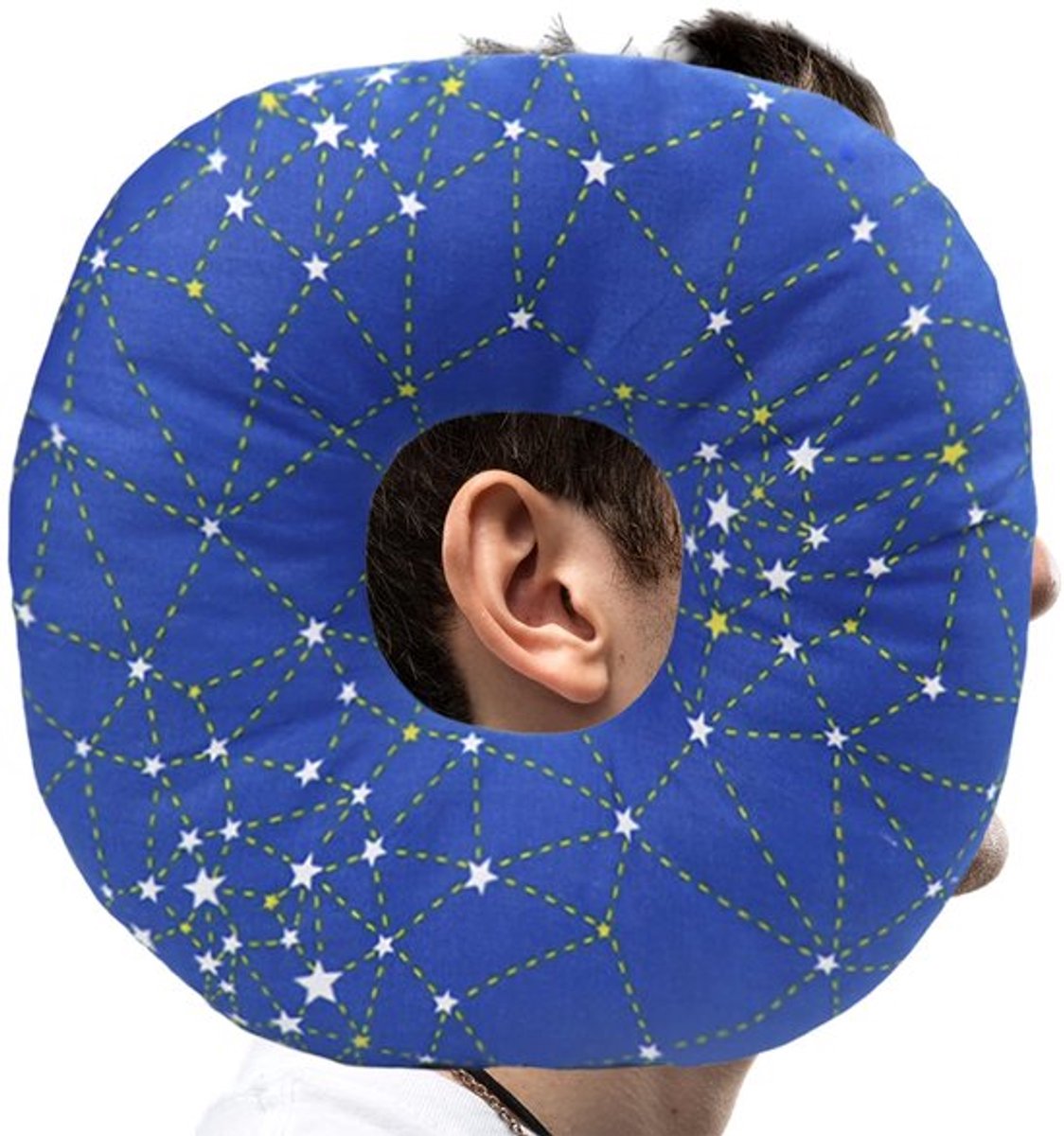 Donutkussen: kussen met gat, nekkussen voor zijslapers, slaapring voor zijslapers ter verlichting van oorpijn, oorkussen voor oor tegen oorpijn (Blauw)