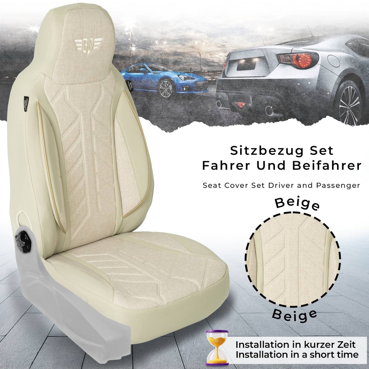 Autostoelhoezen voor Audi Q5 BJ 2008-16 – Stoelhoezen voor bestuurder en passagier in Beige