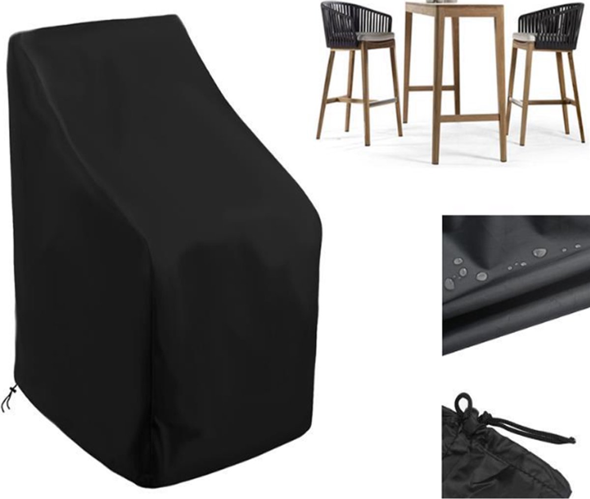 KZQ Waterdichte tuinstoelhoes 89x89x120/89 cm - 210D Oxford-doek - Met trekkoord en UV-bescherming - Geschikt voor stapelstoelen en tuinmeubelen - Zwart