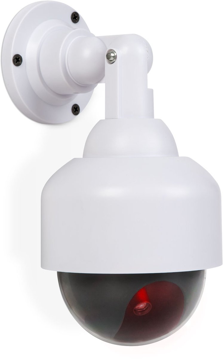 Dummy beveiligingscamera - wit dome design - knipperende rode LED - 360° draaibaar - realistisch - werkt op 2x AA batterijen - plafond- & wandmontage - indoor (IP20) [55293]
