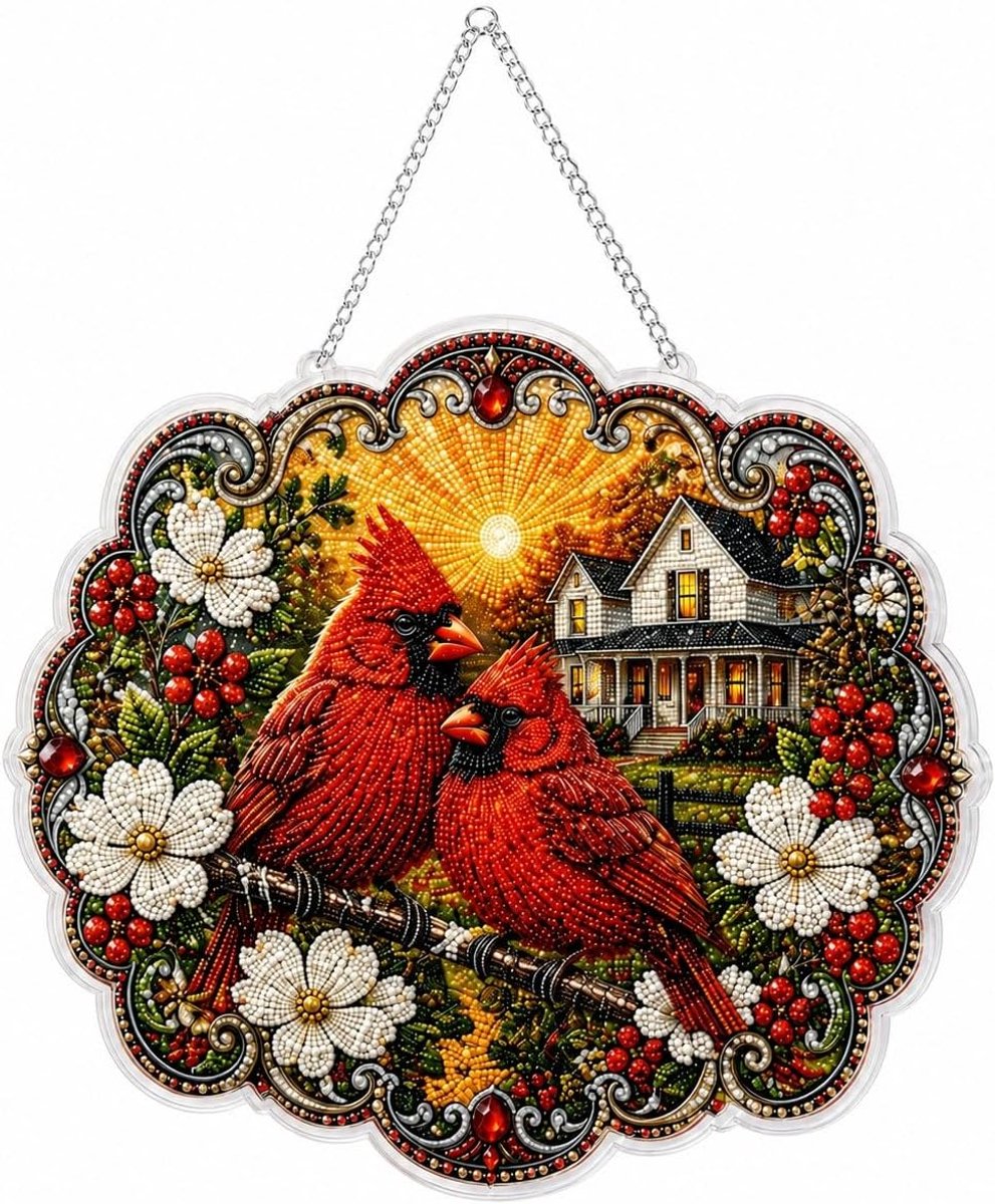 Casalora® DIY Diamond Painting Kardinaalvogel Raamhanger – 5D Acryl Hangdecoratie Kit – Decoratieve Woondecoratie