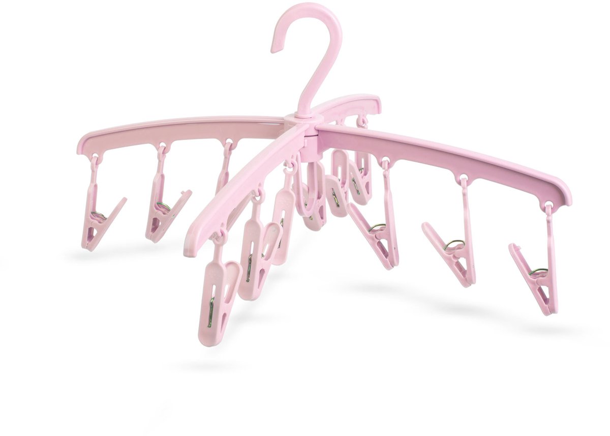 Wasrekje Hangend voor binnen / buiten - ondergoed / sokken - 12 clips - roze [56172A]
