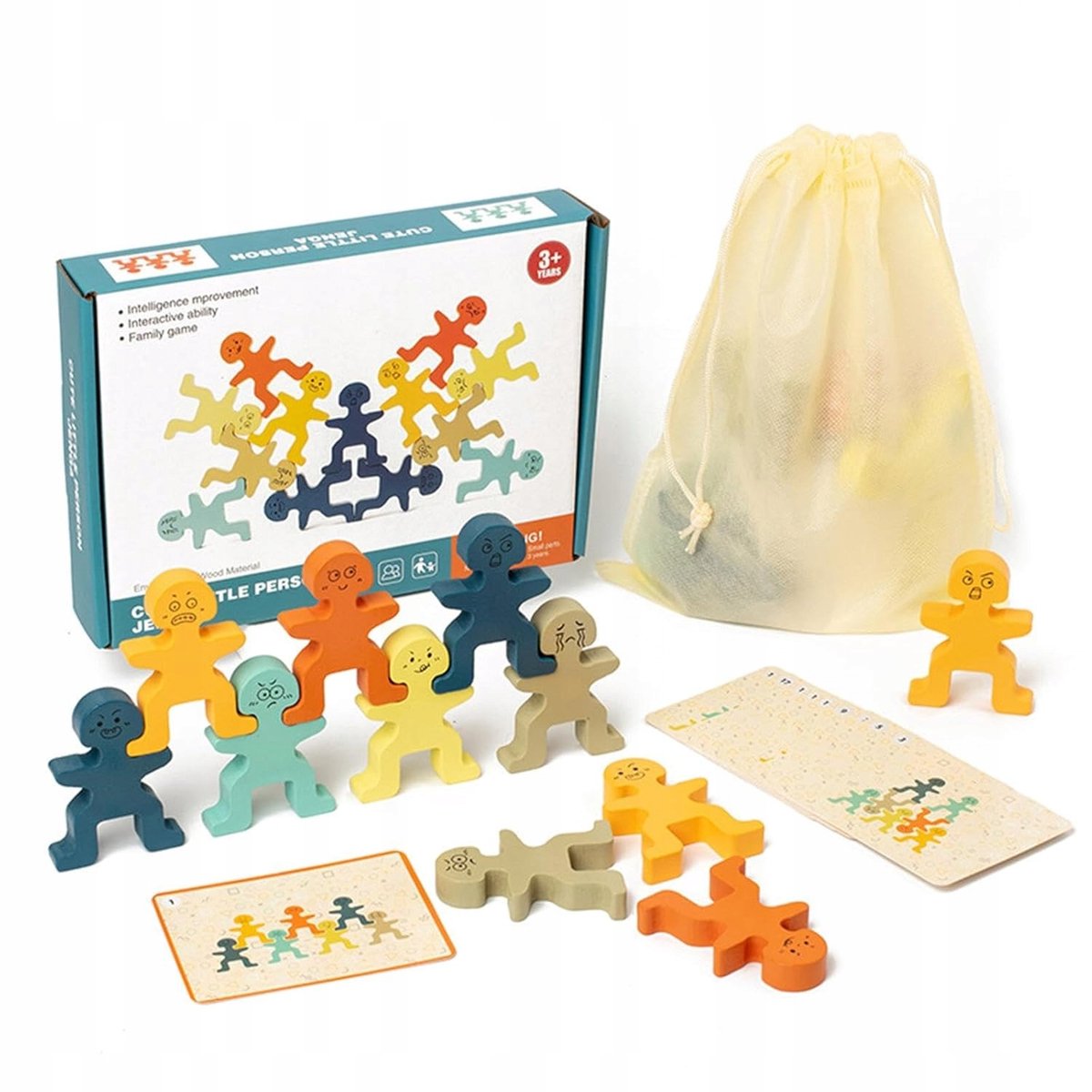 Houten Balansspel met Figuren: 16 Poppetjes, 20 Kaarten, 3+