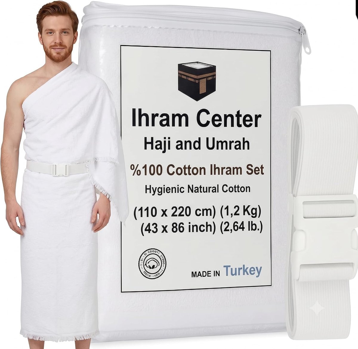 Ihram voor Hajj en Umrah - 2-delige handdoekset - 100% natuurlijk katoen - zacht naadloos - comfortabel in gebruik - SnelShoppen