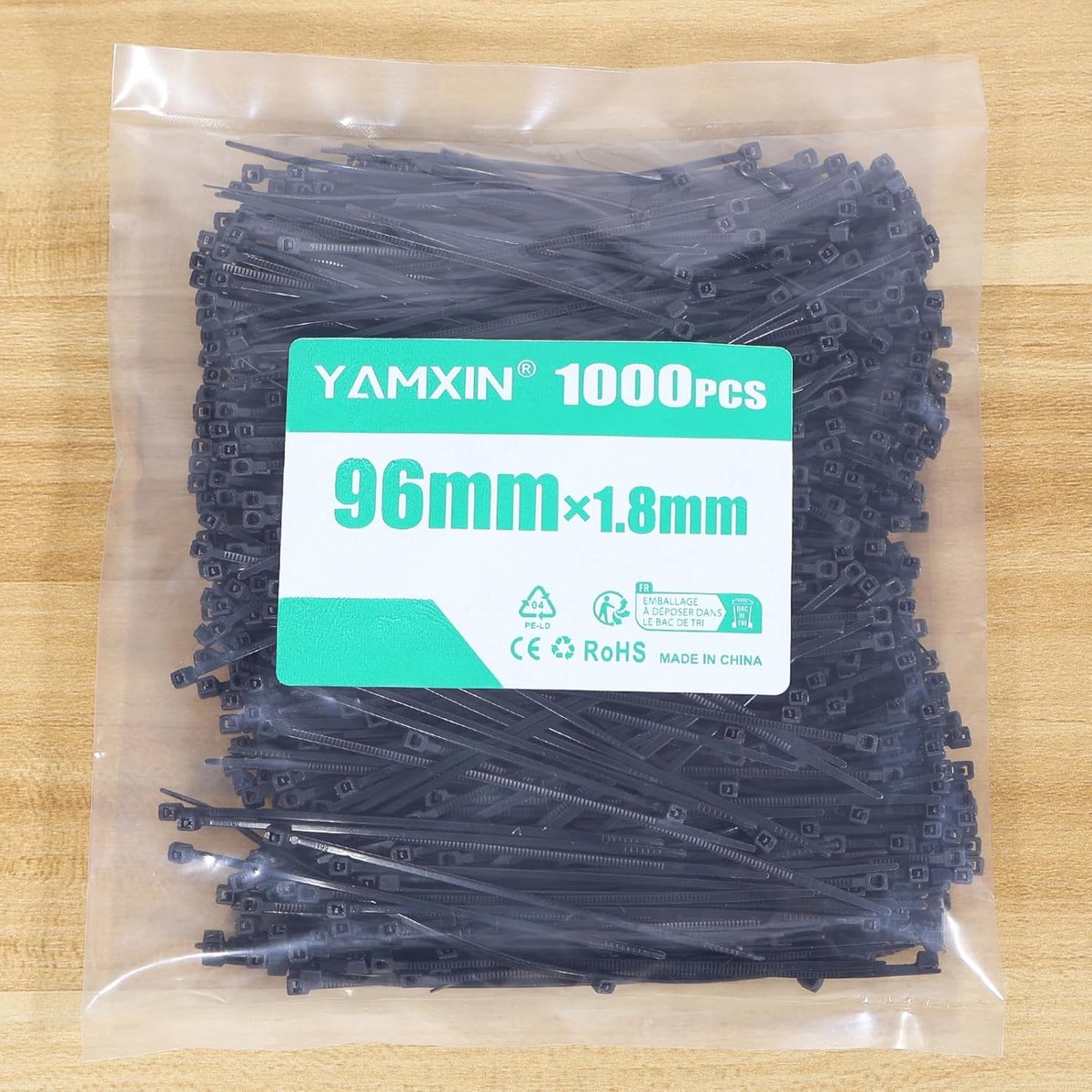 Kabelbinders zwart 1000 stuks - 96 mm x 1,8 mm - nylon 66 - ideaal voor kabelmanagement - SnelShoppen