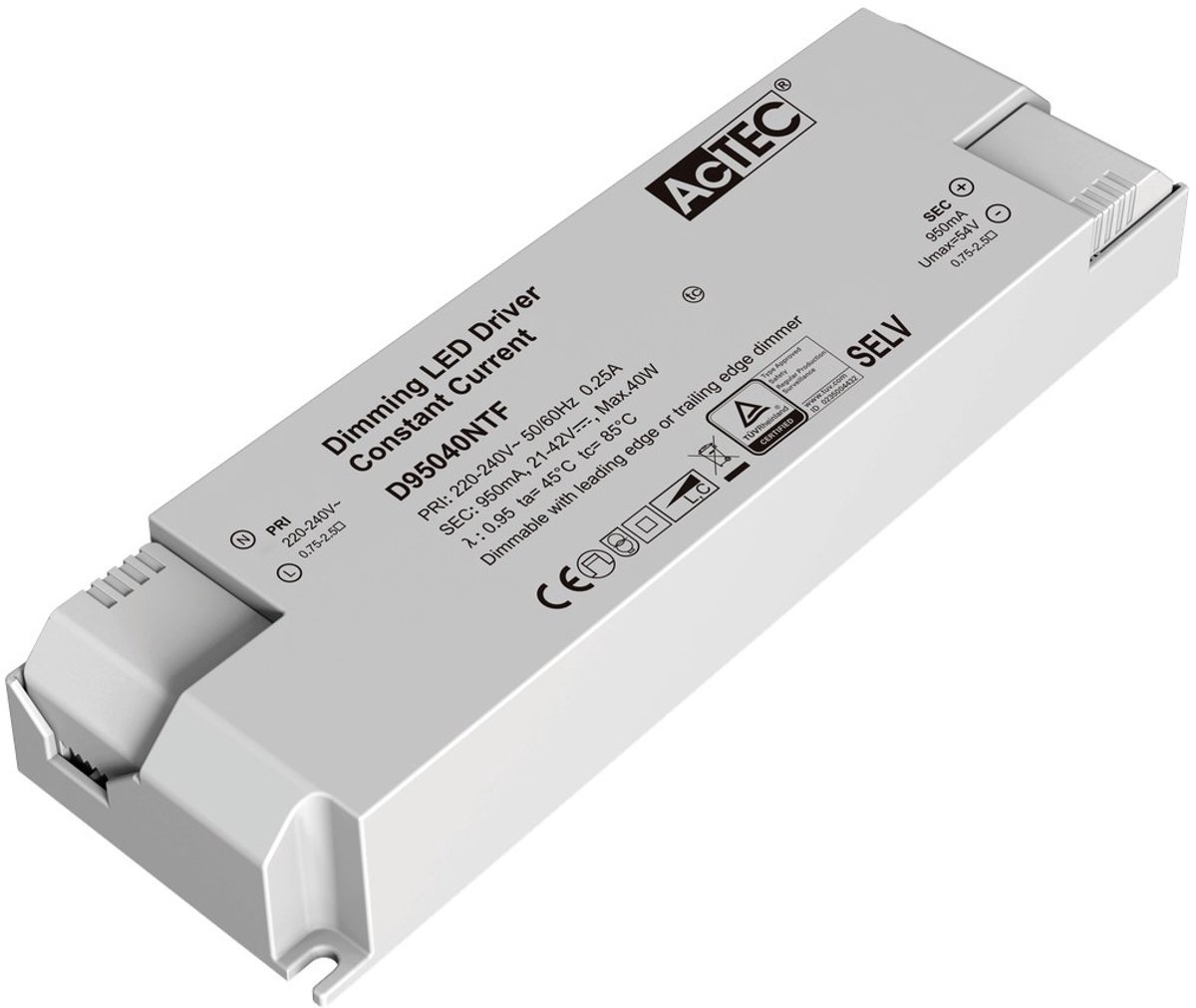 LED-driver triac dimbaar, 40 Watt, 950mA constante stroom, 220-240V AC ingang, voor dimbare LED-verlichting