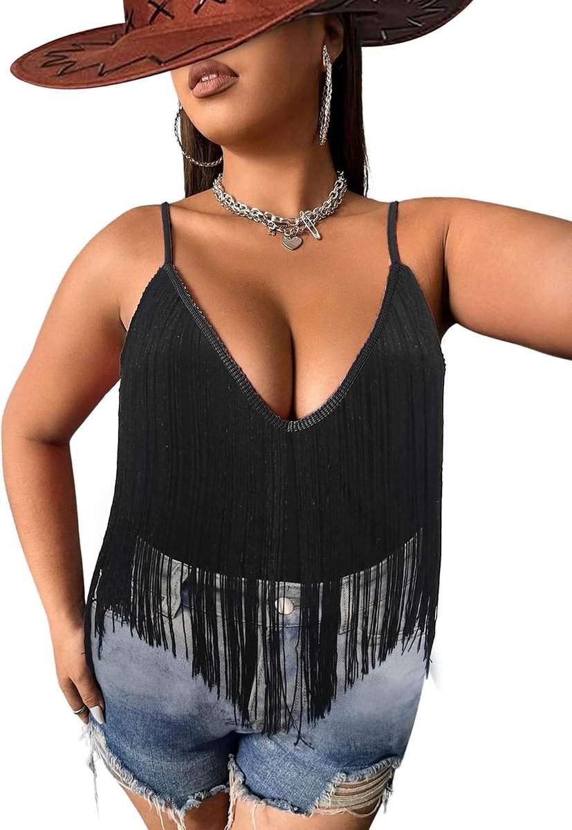 Tanktop Dames M - Met Franje - Sexy Spaghetti Camitop - Perfect voor Concerten - SnelShoppen