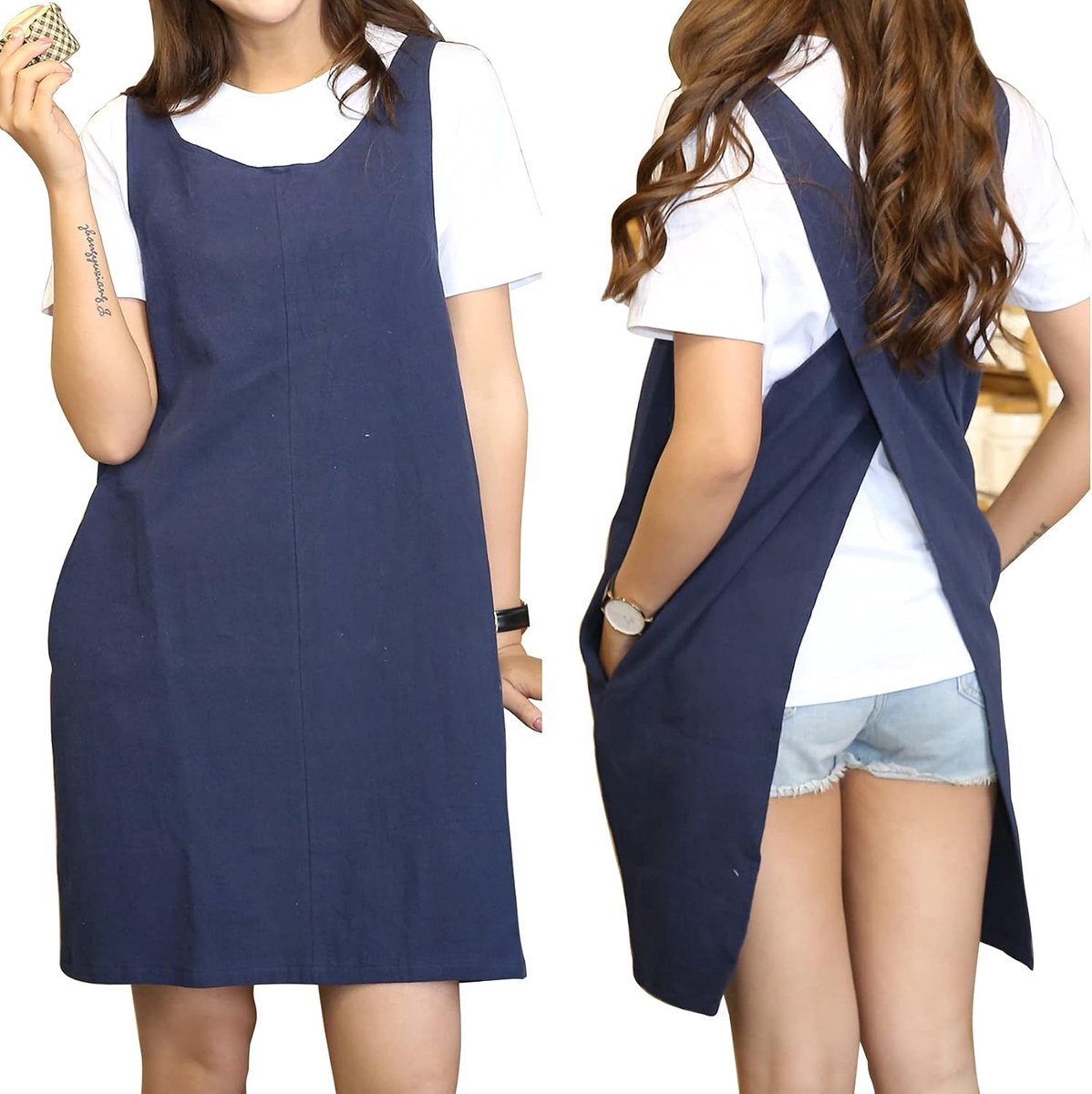 Schort Minimalistisch Katoen/Linnen - Navy - Met Zak - Ideaal voor Koken - SnelShoppen