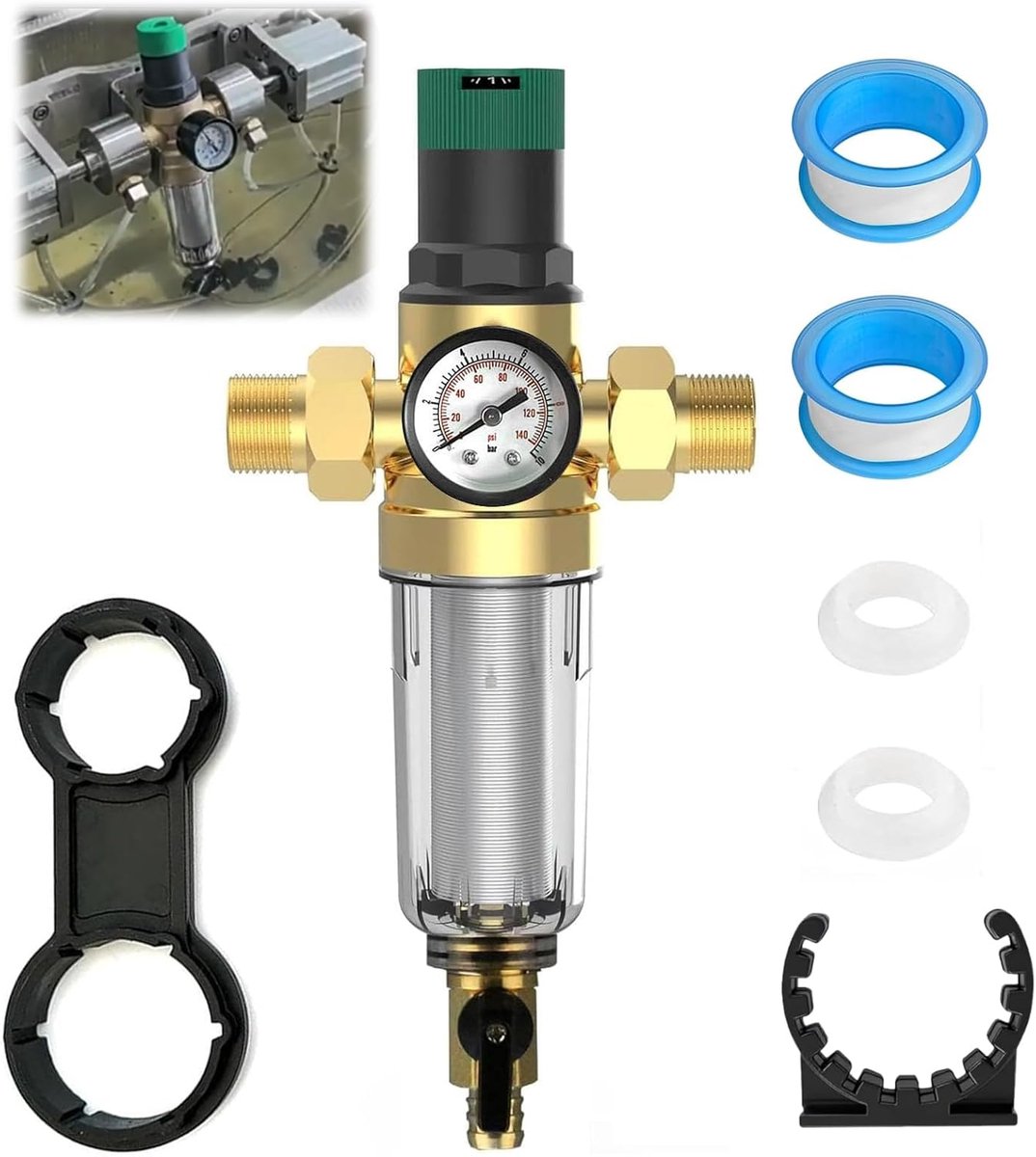 Backwash filters 3/4 inch - met drukregelaar en manometer - herbruikbaar en compact - voor optimale waterkwaliteit - ShopVlot