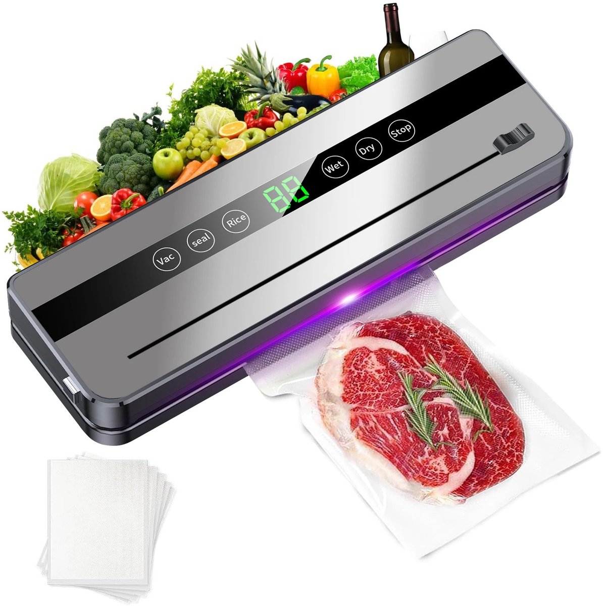 ITRONIQ Vacuummachine 120W - Vacuum Sealer Met Ingebouwde Snijder en Zakrolhouder - 6-in-1 - Droog en Nat - LED Display