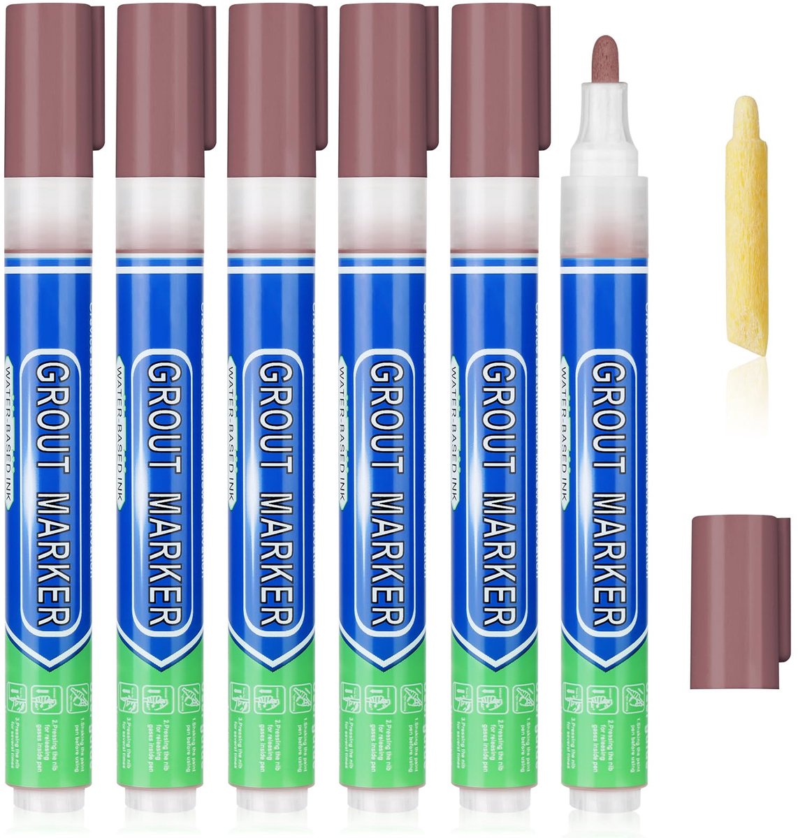 Tegelverf marker 6 stuks - bruin - vervangende penpunt - perfecte muur reparatie - ShopVlot