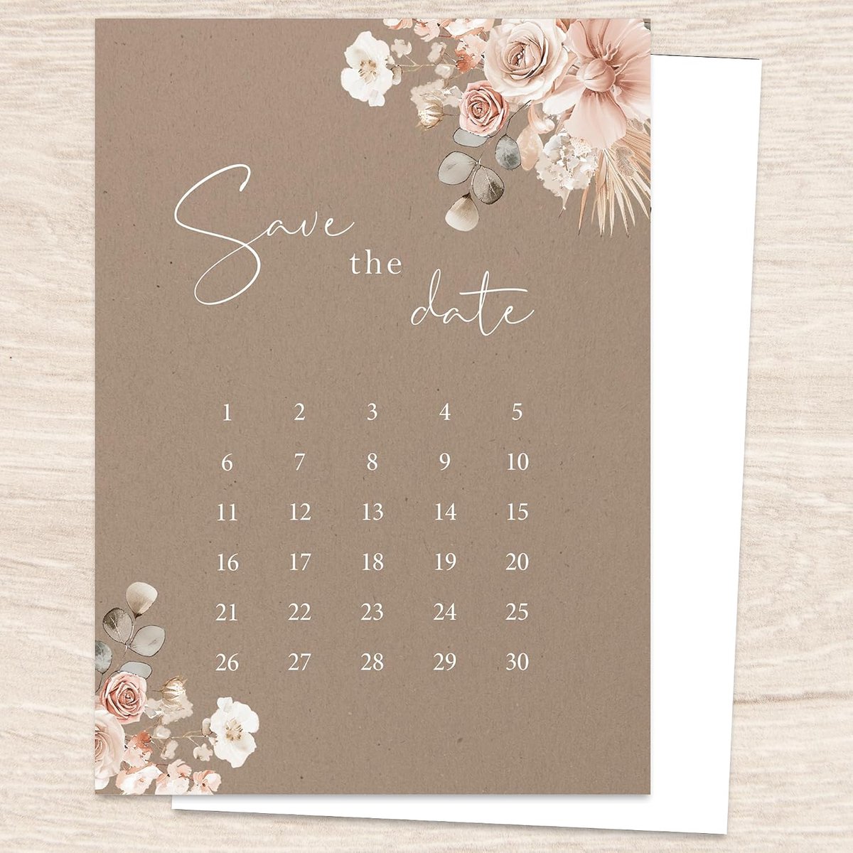 Bruiloftsuitnodigingskaarten A6 - bloemenmotief met kalender - set van 10 - beschrijfbare achterkant - ShopVlot