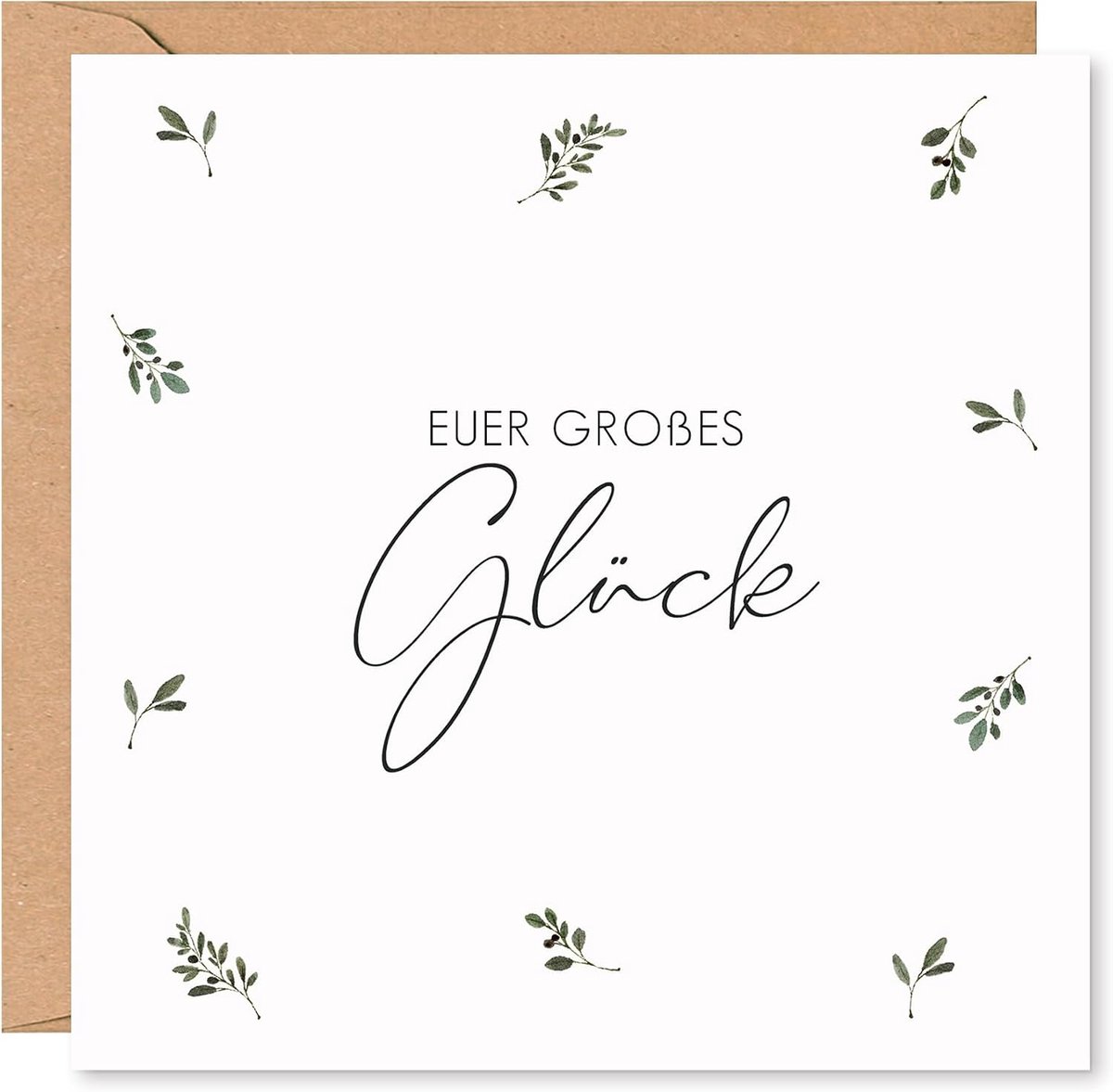 Bruiloftskaart 15 x 15 cm - bladmotief met lettertype - krachtige omslag - ruimte voor persoonlijke boodschap - ShopVlot