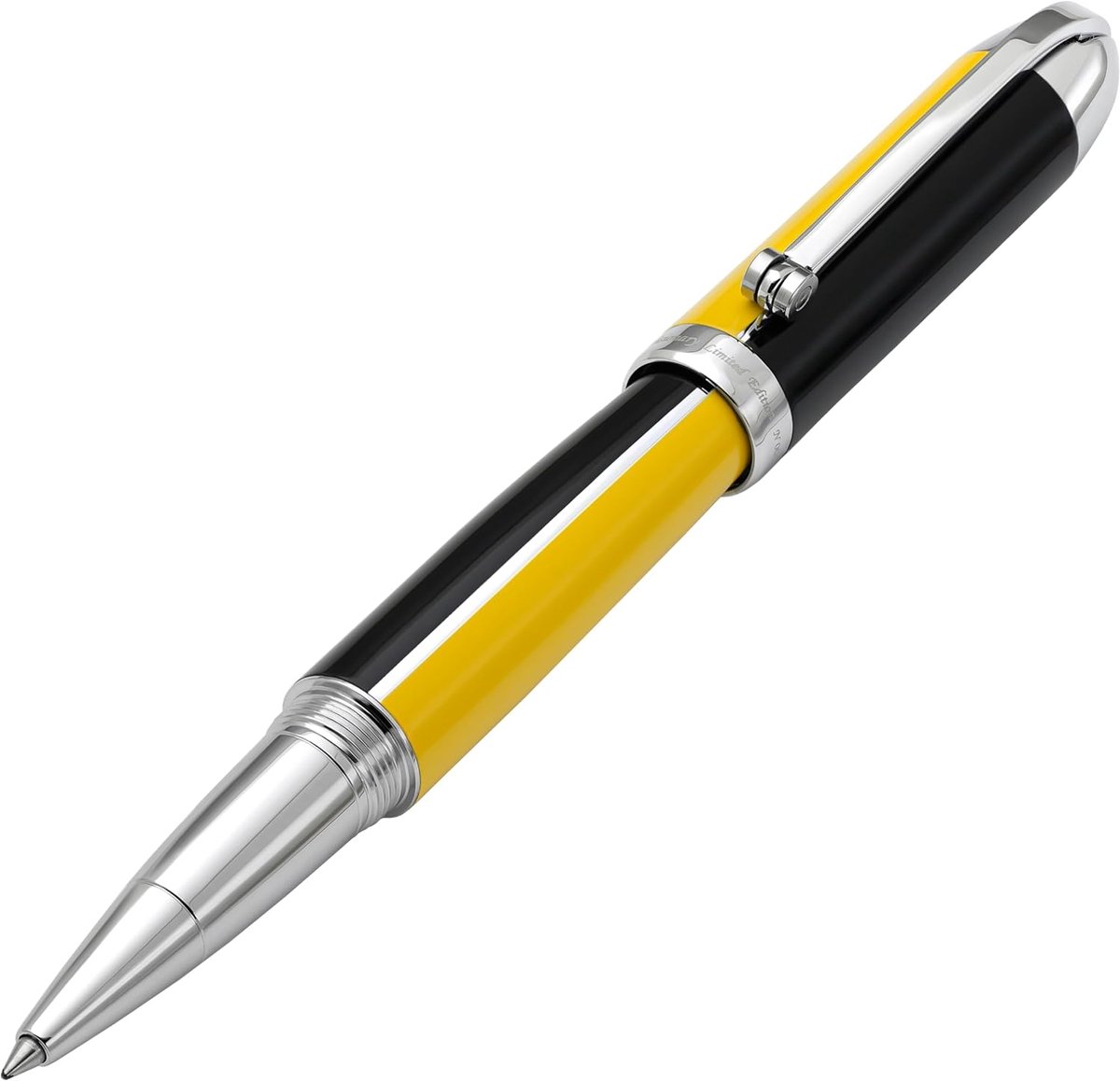 Rollerball pen fine tip - retrofuturistisch design - hand-geverfd geel en zwart - luxe geschenkset - ShopVlot