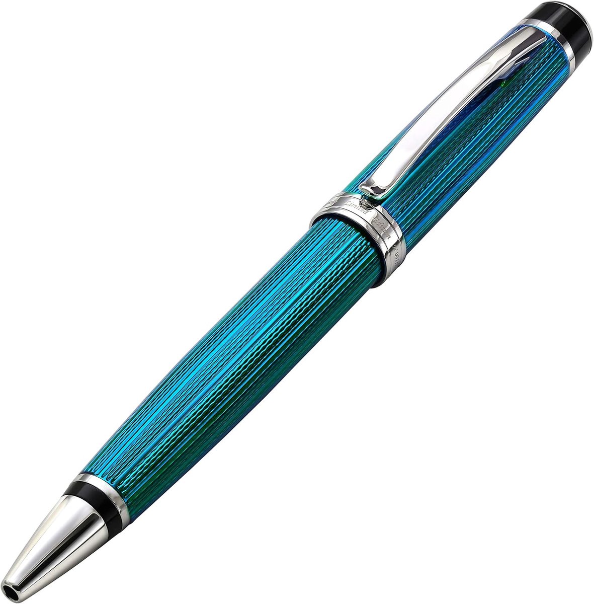 Balpen twist-action - medium punt - blauw lak met platina - handgemaakt, limited edition - ShopVlot