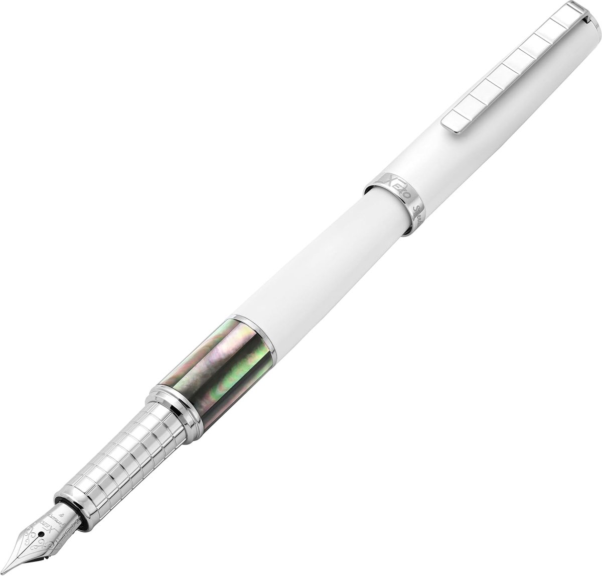 Vulpen fijne punt - matte wit met Tahitiaanse parelmoer - lichtgewicht brons - perfect voor dagelijks gebruik - ShopVlot