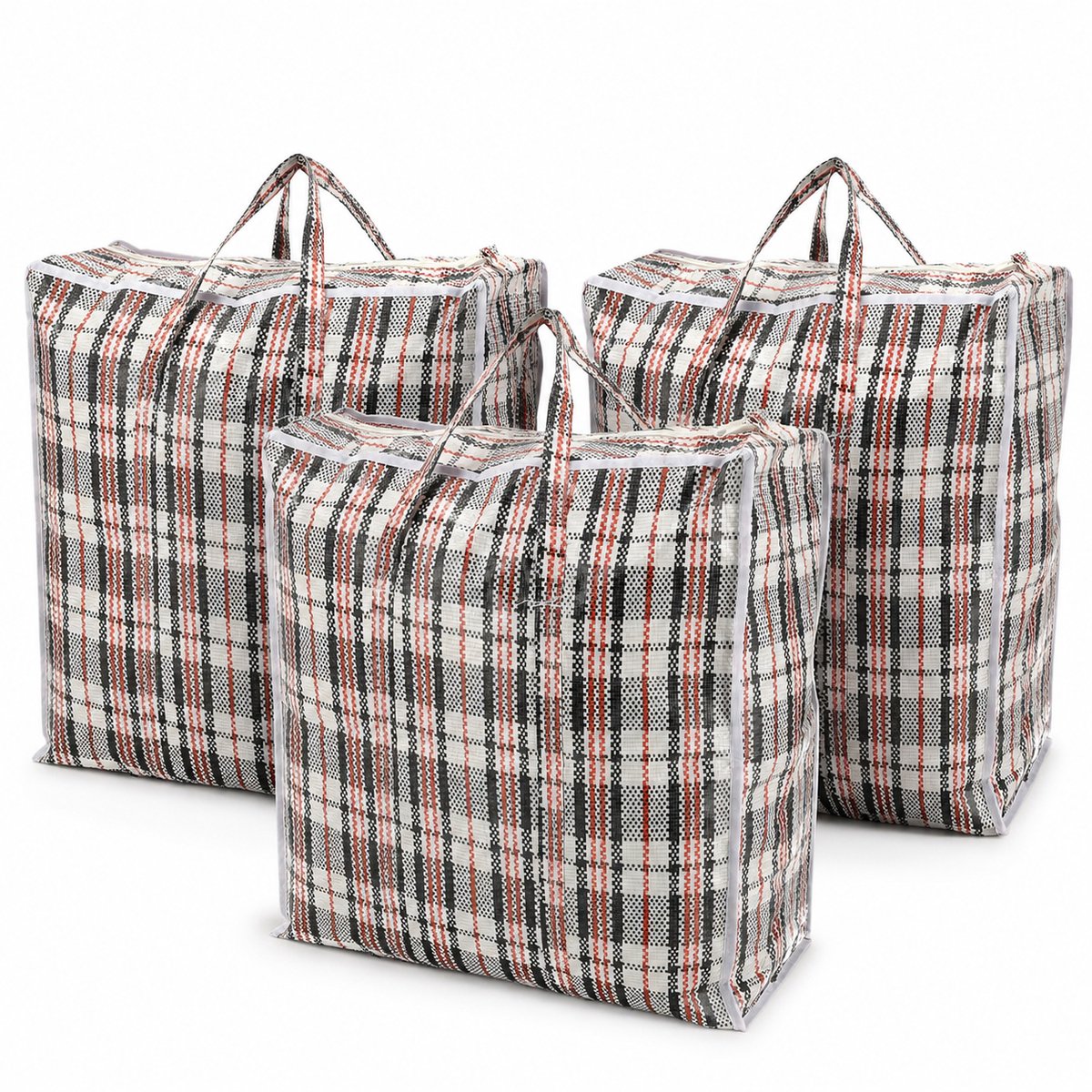 Boodschappentassen met Rits 45L – 3 Stuks Grote Shoppers 45 x 50 x 20 cm – Opbergtassen en Verhuistassen voor Kleding, Beddengoed, Boodschappen en Reizen