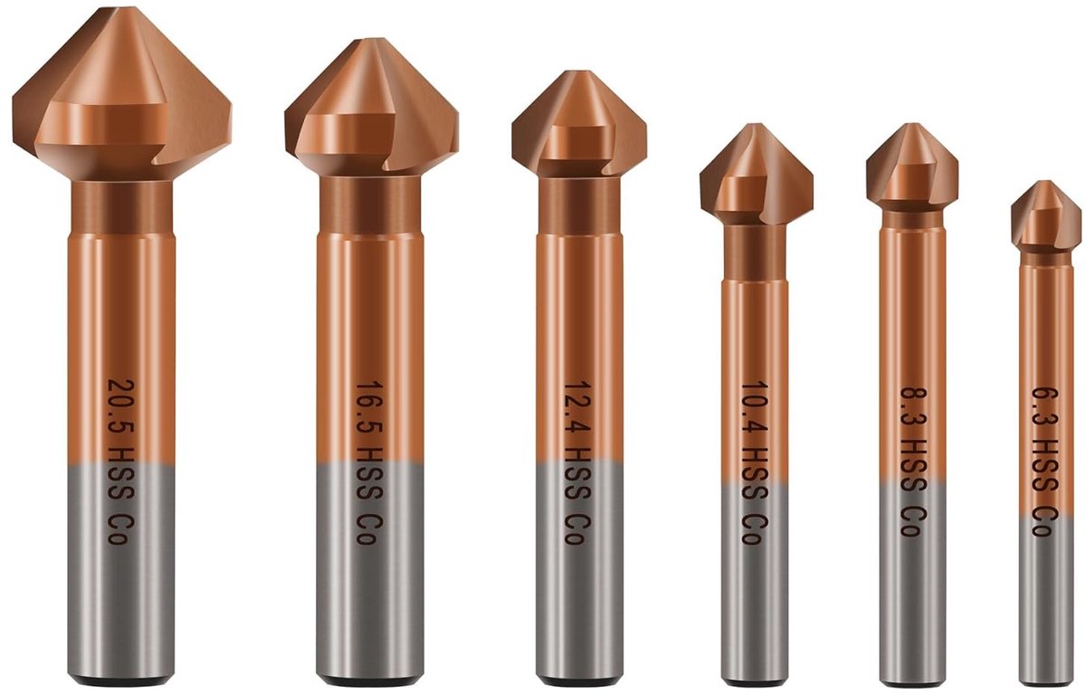 Countersink boor set 6-delig - M35 HSS cobalt gecoat - Voor roestvrij staal, aluminium en koper - Precisie boren - ShopVlot