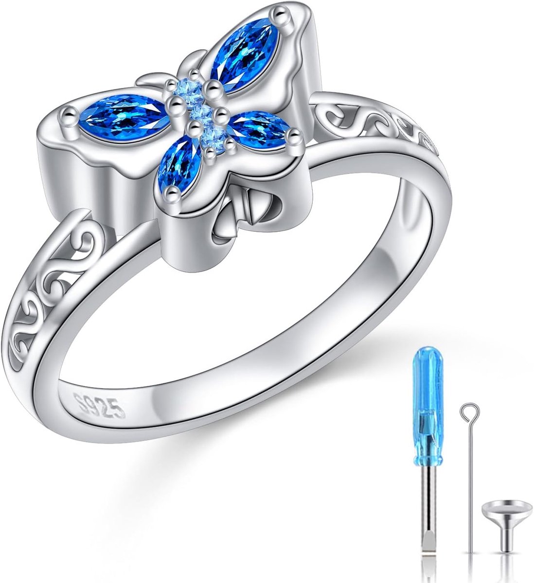 Krematie Sieraden Ash Ring - S925 Sterling Zilver - Vlinder Urn Ring - Herinneringssieraad voor Vrouwen 54-59 - ShopVlot