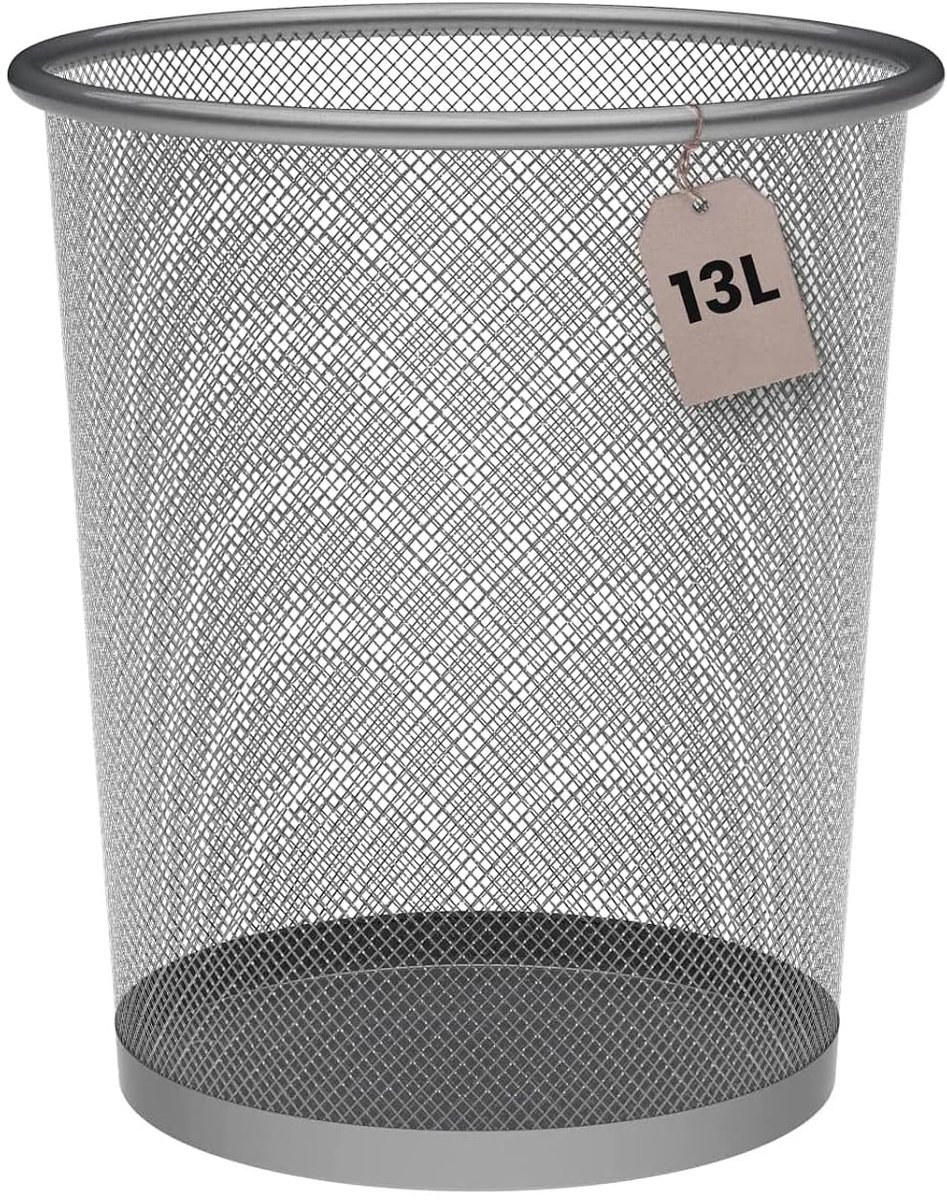 Papiermand 13 Liter - Metaalgaas - Zilver - Ideaal voor kantoor en slaapkamer - ShopVlot