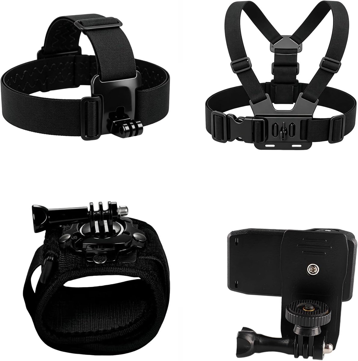 4-in-1 actioncam accessoireset - 360° draaibare borst- en helmhouder - universele camera bevestiging - ShopVlot