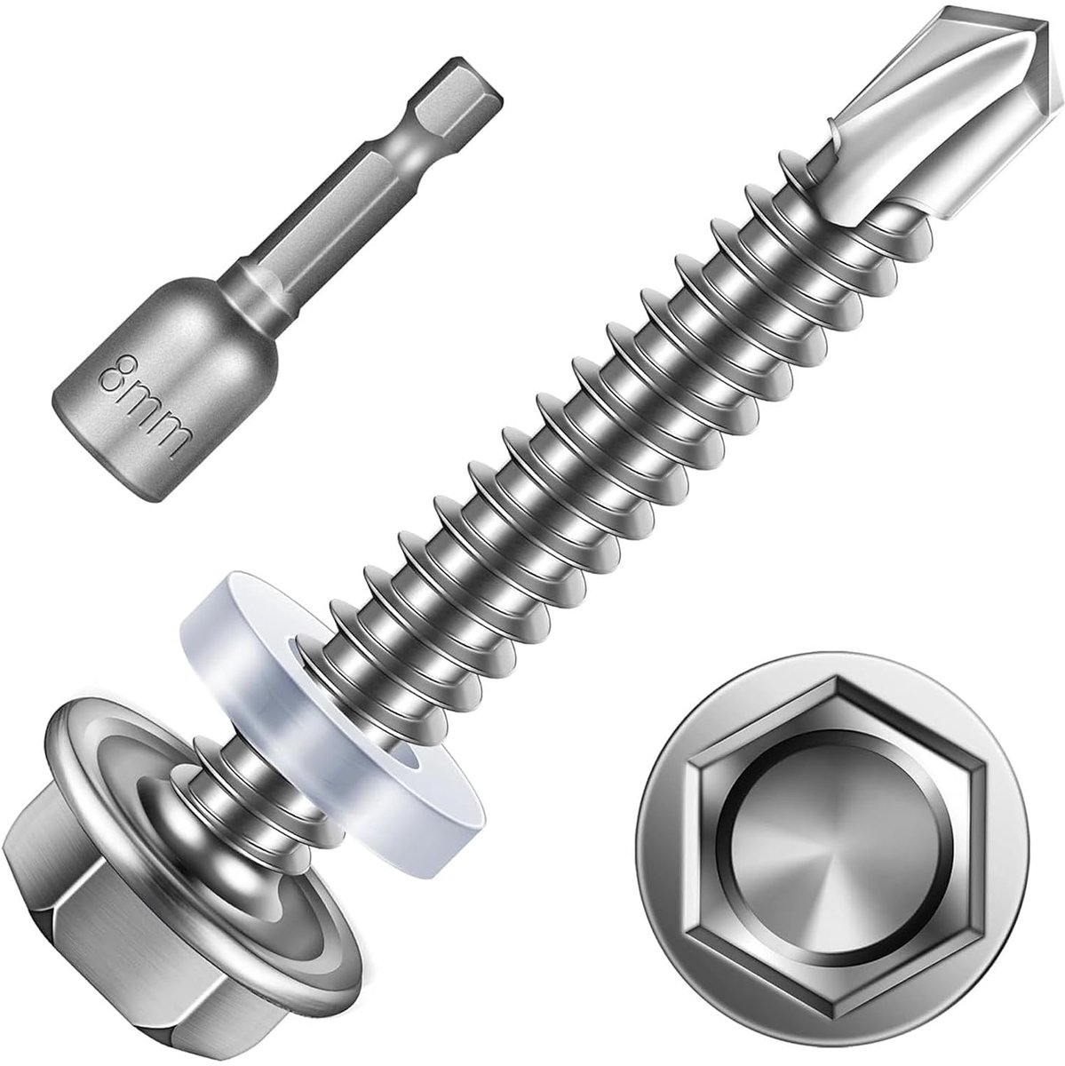 Zelftappende schroeven 5,5 x 38 mm - RVS schroeven met afdichtring - Inclusief inbussleutel - Eenvoudige installatie - ShopVlot