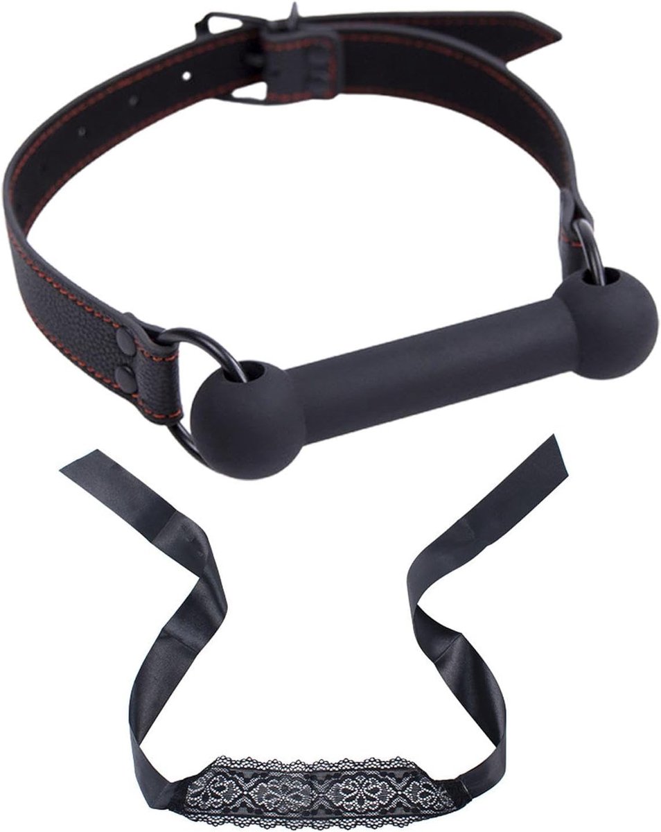Mond Plug en Lace Eye Mask - Zwart - Sexy Accessoires - Voor Flirtende Spelletjes - ShopVlot