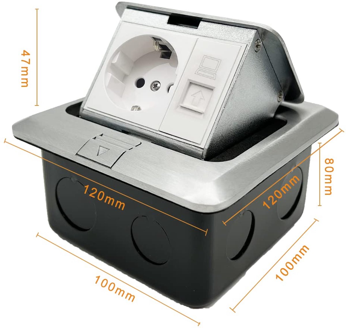 Ingebouwde vloeraansluitingen 2x - 1x stopcontact + 1x net - robuuste aluminium behuizing - ideaal voor kantoor of café - ShopVlot