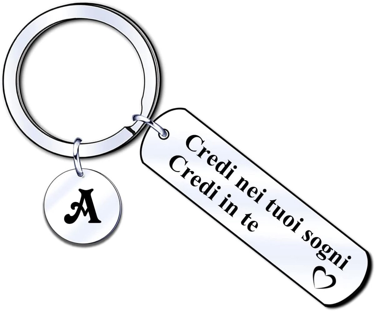 Sleutelhanger met letterpendant A-Z - met inscriptie 'Credi an your Träums' - persoonlijk cadeau - ShopVlot