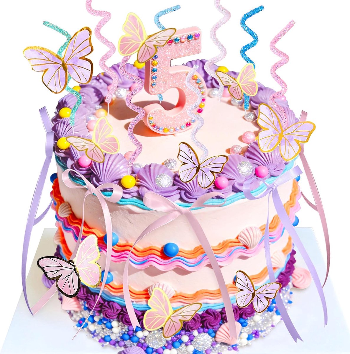 Verjaardagstaart decoratie - roze paarse vlinder - unieke strik decoratie - stijlvolle taartversiering - ShopVlot