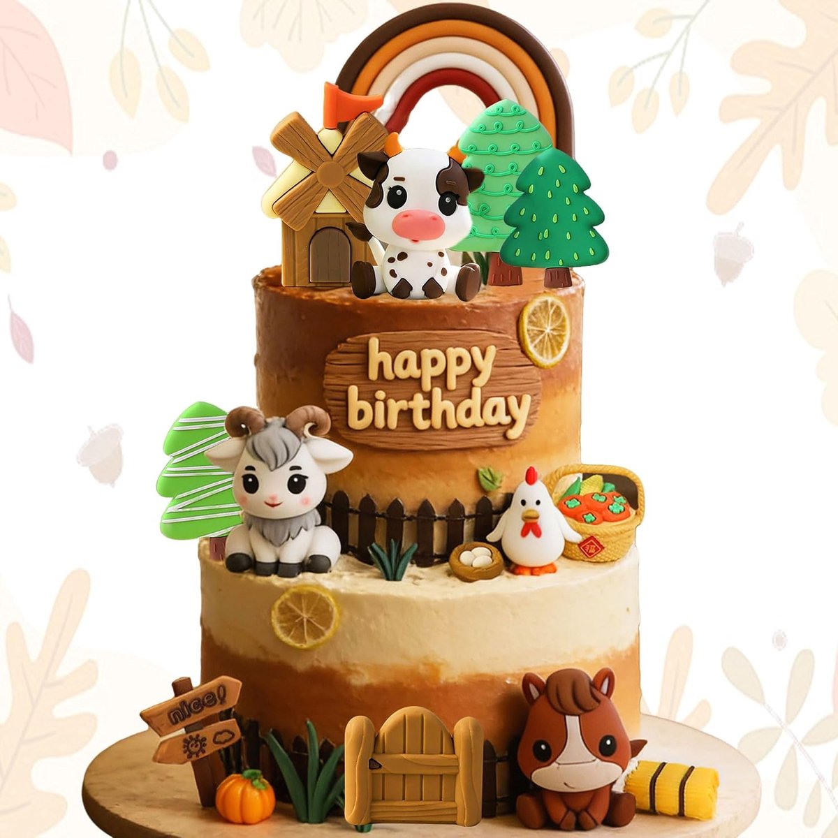 Taartversiering boerderij dieren - kuikens, koe, schaap en paard - voor babyfeest of kinderfeest - ShopVlot