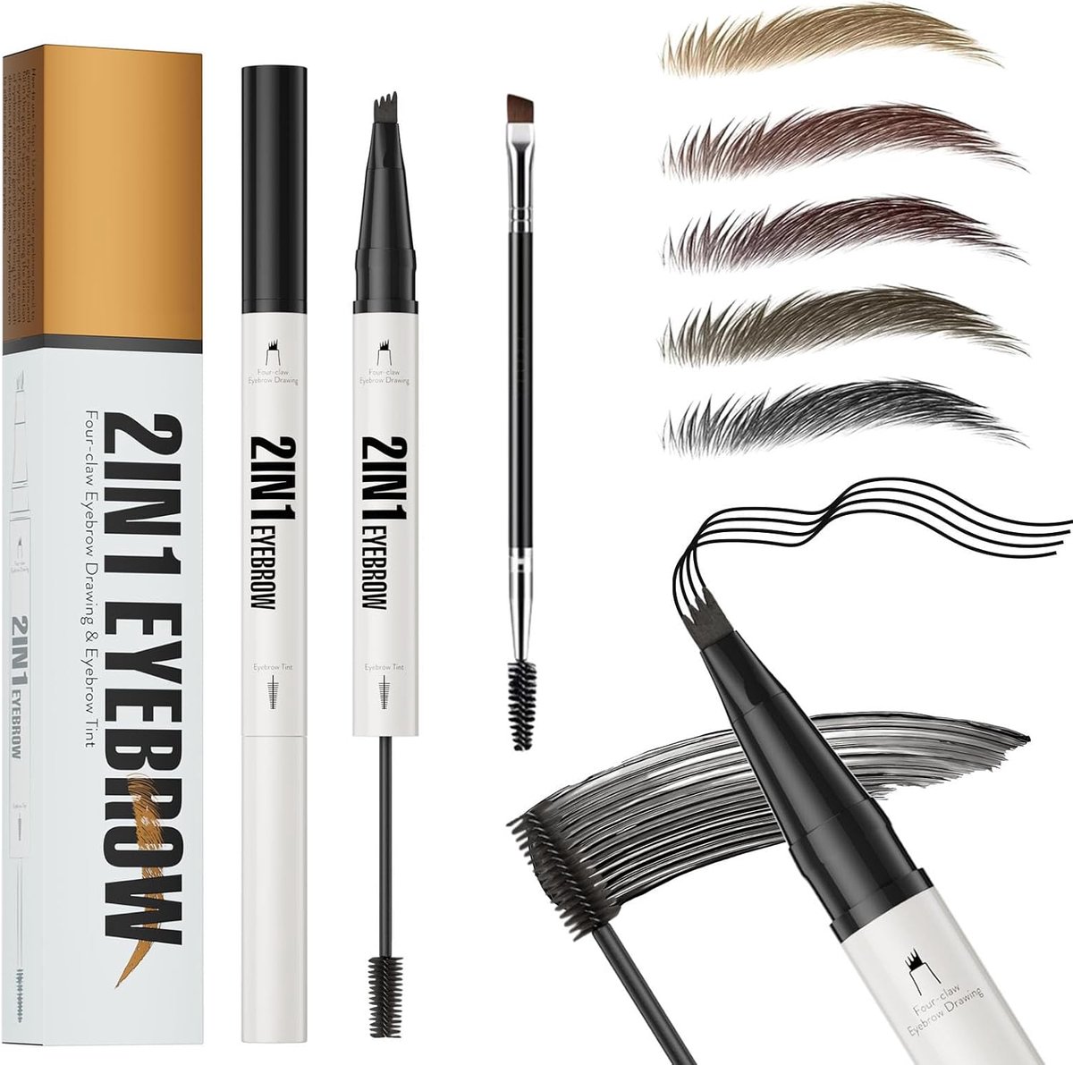 Eyebrow Gel Oogbrauwpotlood - 2-in-1 microblading pen - 4 fork tip en precisie kwast - 24 uur houdbaarheid - ShopVlot