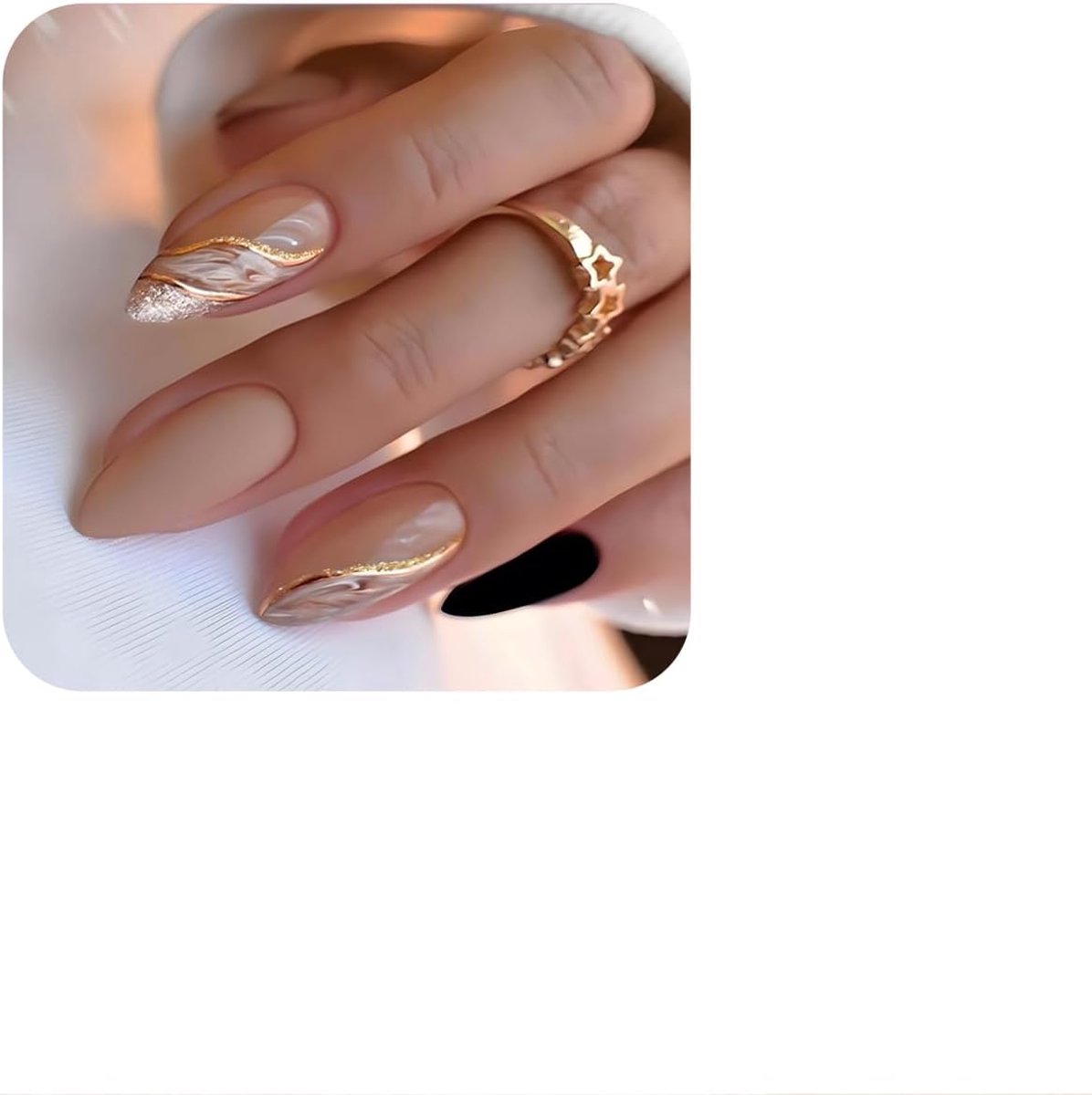 Press on nails amandelvorm - 24 gouden gradient reflectie nagels - natuurlijk herbruikbaar - eenvoudig te gebruiken - ShopVlot