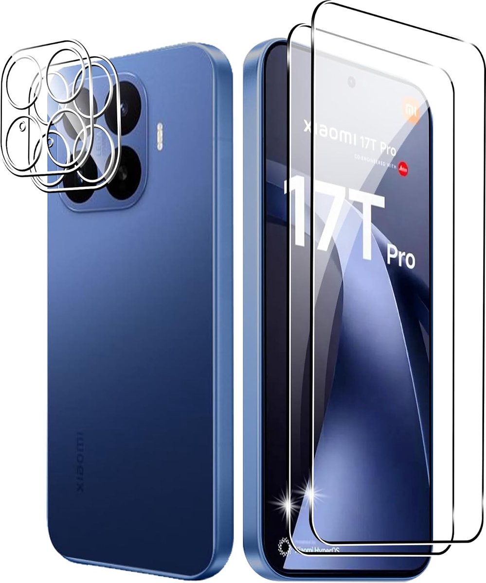 Mobiel schermfolie set - 2x gehard glas + 2x camerabescherming - hardheid 9H - optimale bescherming voor Xiaomi 17T Pro - ShopVlot