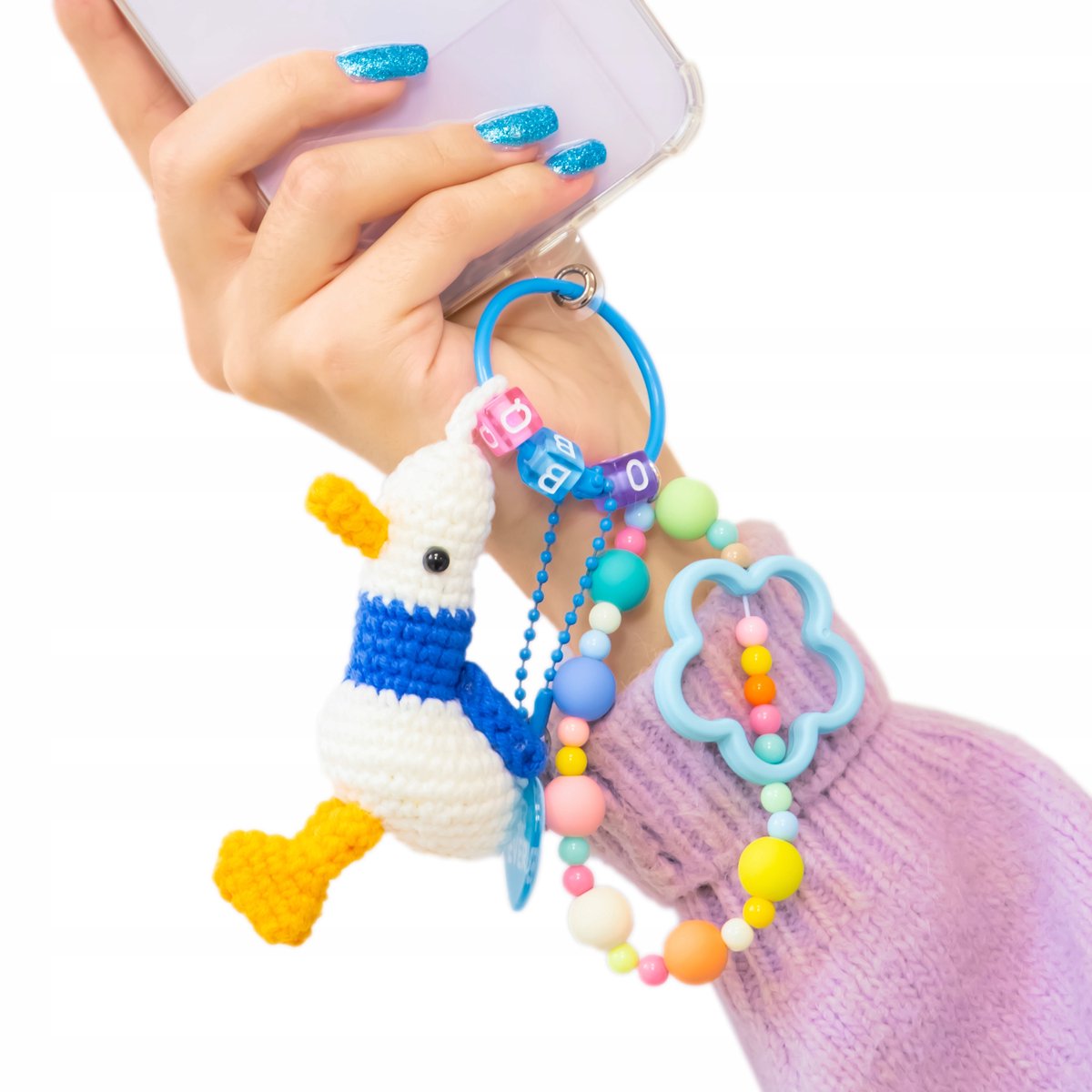 Merkloze Telefoonhanger Blauwe Eend met Kralen - Stijlvolle Accessoire