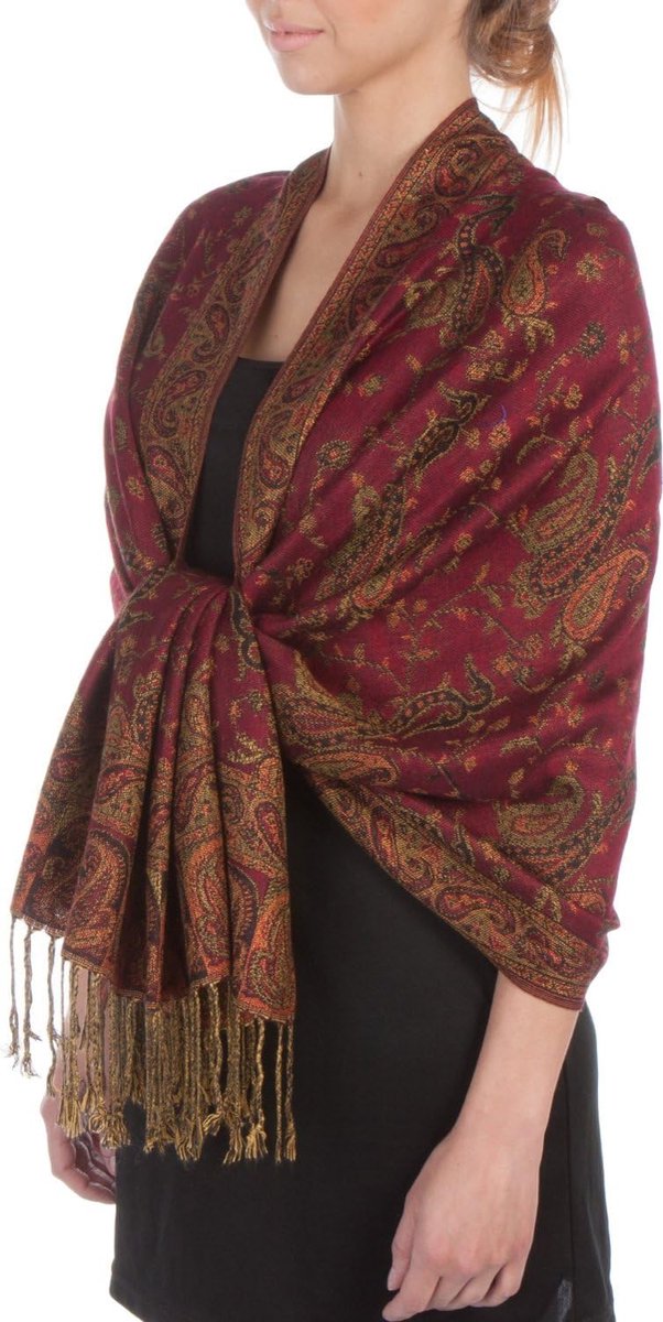 Pashmina sjaal 70" x 28" - dubbele laag jacquard paisley viscose - 20+ rijke kleuren - perfect voor elke gelegenheid - ShopVlot