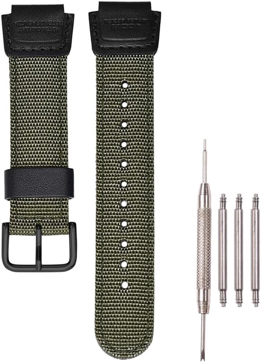 Nylon horlogeband 18mm - legergroen - geweven materiaal - perfect voor Casio horloges - ShopVlot