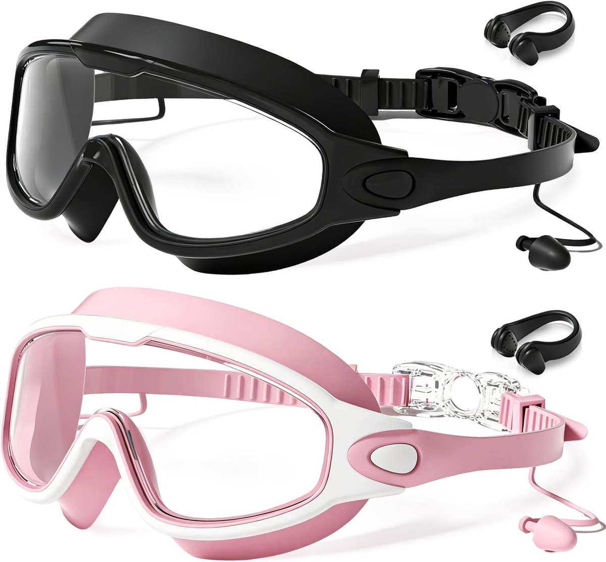Zwembril volwassene - brede lenzen - anti-fog 3D zachte silicone - geen lekkage, inclusief oordopjes en neusclip - ShopVlot