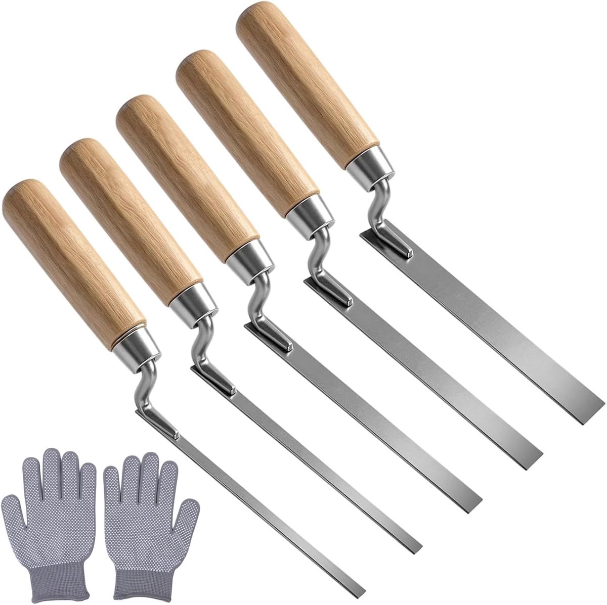 voegentroffelset 5-delig - houten handvat - koolstofstaal - ideaal voor pleisterwerk - ShopVlot