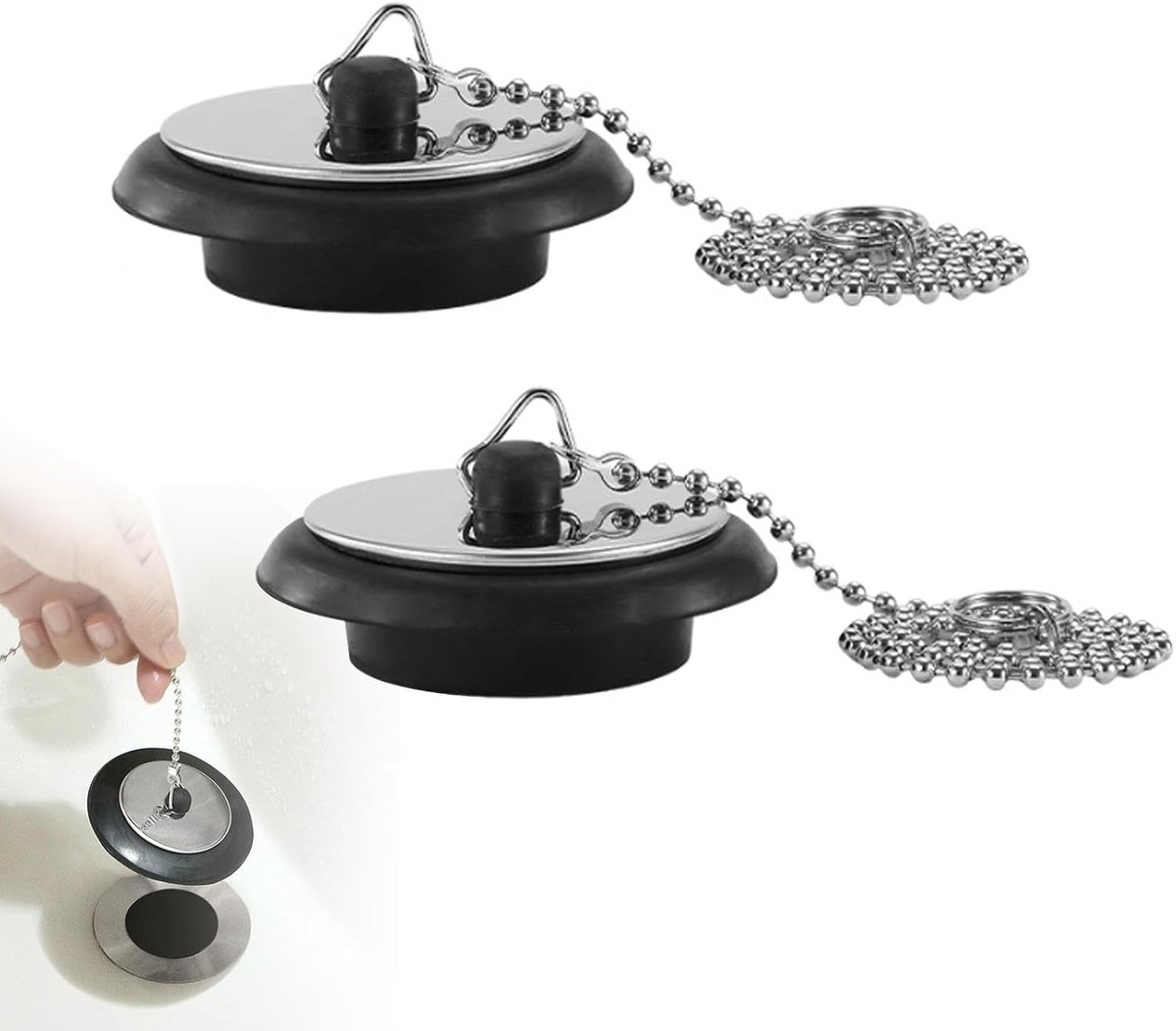 Afvoerstopper 40mm - Gummi met ketting - Duurzaam en niet giftig - Voorkomt dat spullen in de afvoer vallen - ShopVlot