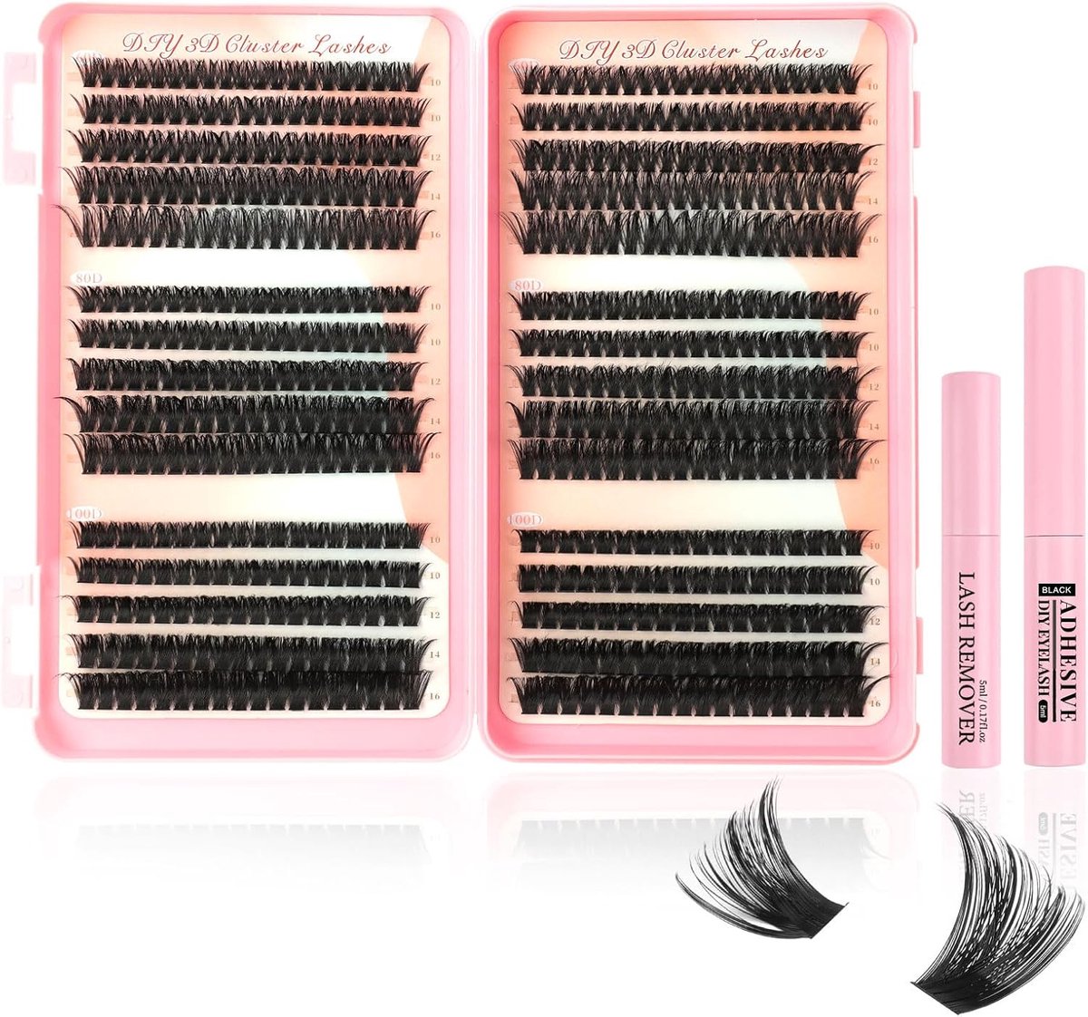 Cluster Wimperboek Set - 580 Individuele Nepwimpers 10-16MM - Inclusief Wimperlijm & Verwijderaar - ShopVlot